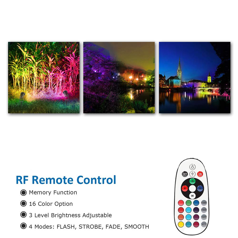 Pack of 2, WeFoonLo Outdoor LED Landscape Lights Waterproof Spotlight with Spike Stand and Plug for Driveway, Outdoor Lawn Lighting, Flood Garden, Yard (6W Plug RGB)