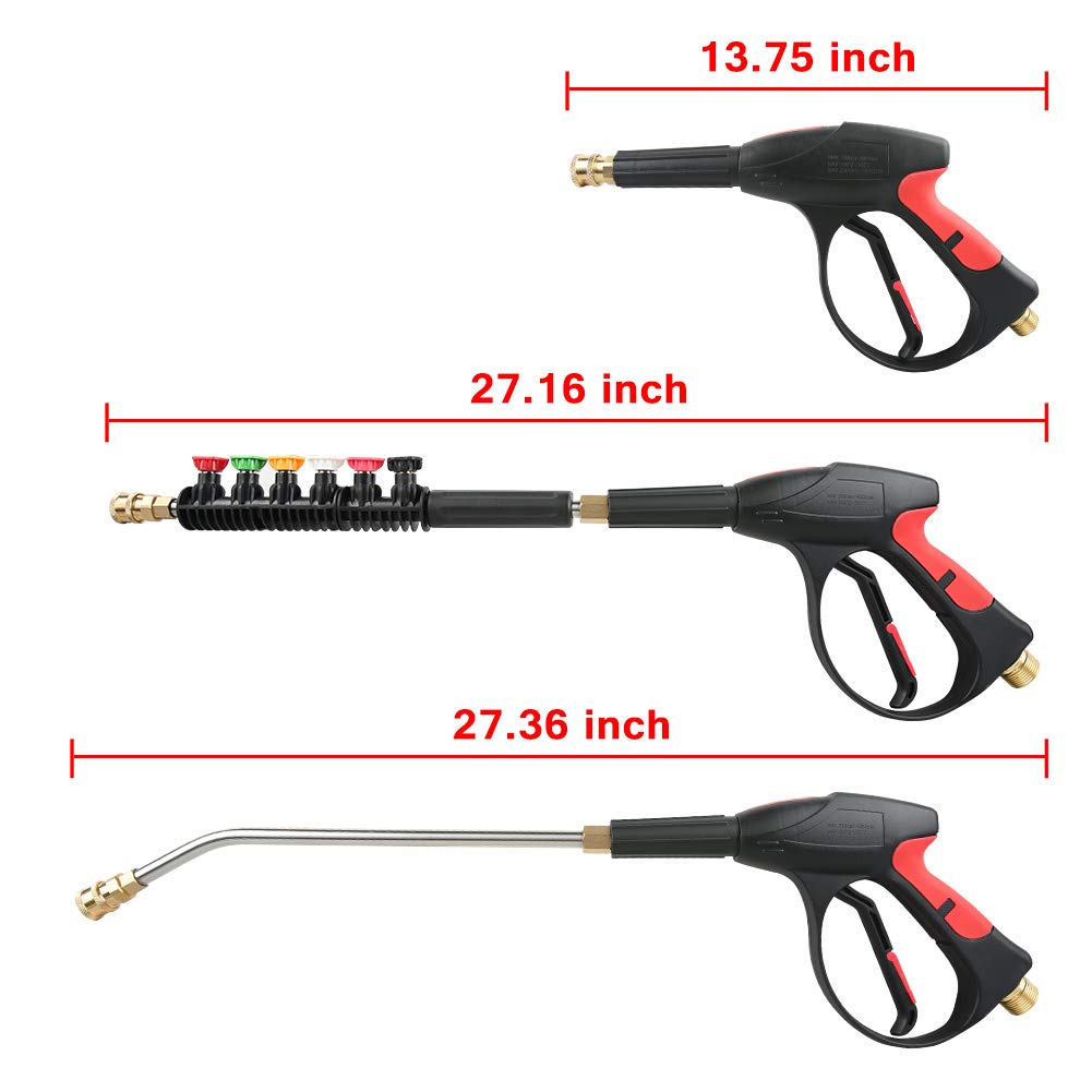4000 PSI High Pressure Washer Gun Kit with Replacement Extension Wand,M22-14mm Fitting Gun,1/4”×50FT Hose,6 Spary Nozzle,30 Degree Curved Wand…