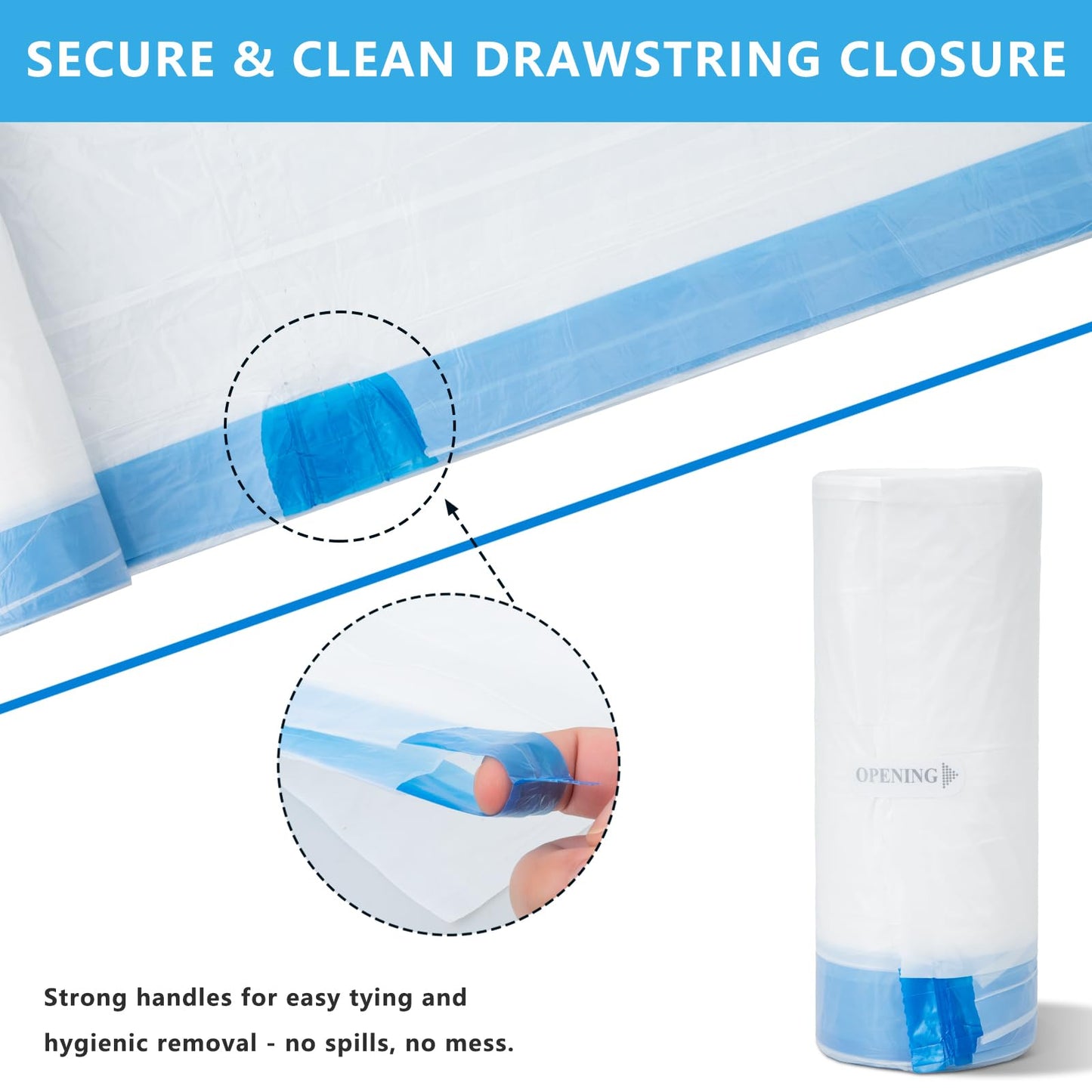 Coziley Replacement Waste Bags for Self Cleaning Litter Box, Heavy-Duty Dual Drawstring Trash Bags, 21.7"x11", Leak & Tear-Resistant, Trash Bags for Cat Litter Box Drawers, 6 Rolls (120 Bags)