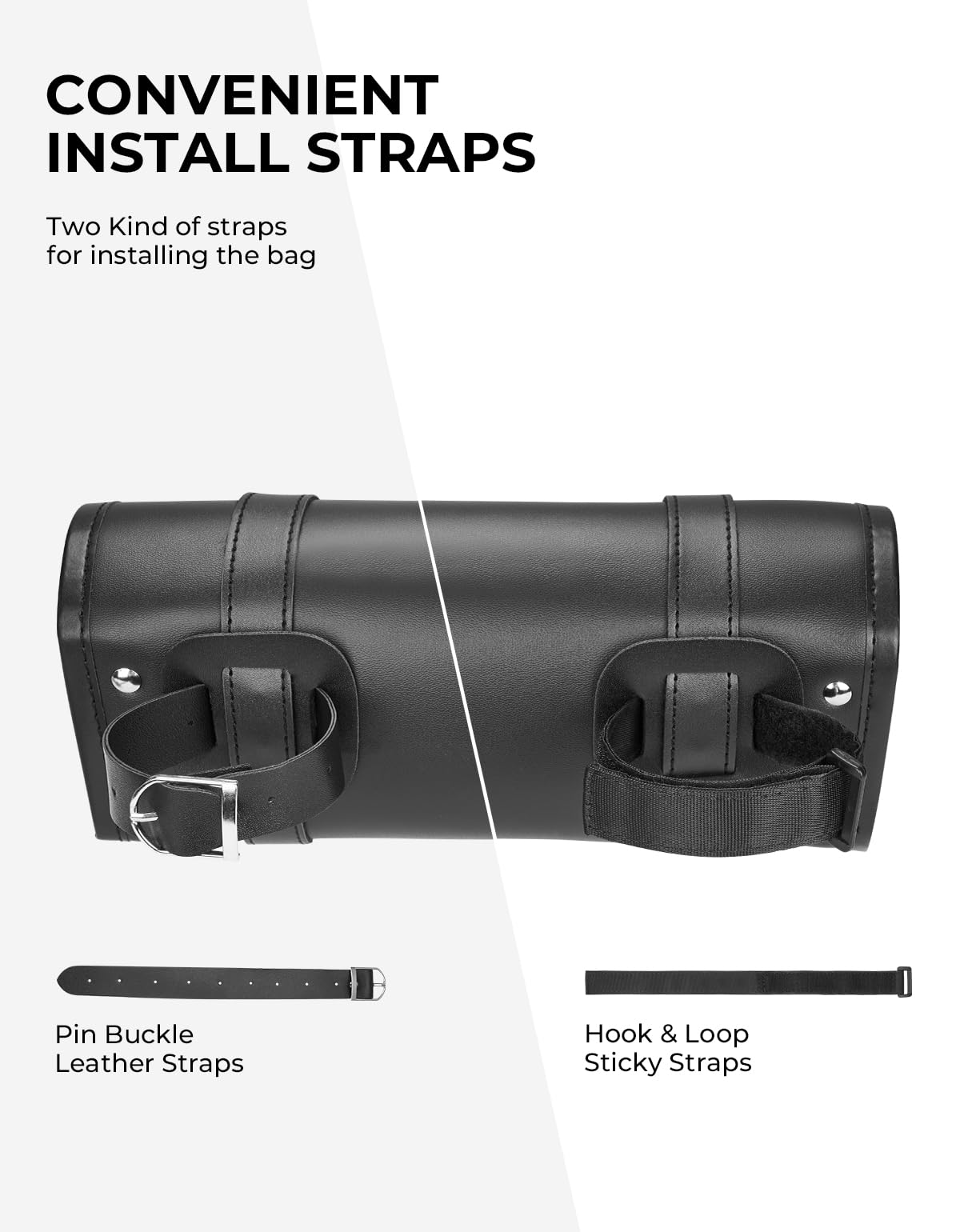 KEMIMOTO Motorcycle Fork Bag PU Leather Roll Barrel Handlebar Tool Bag for Motorcycle Front Forks Handlebar Sissybar Sportster Dyna