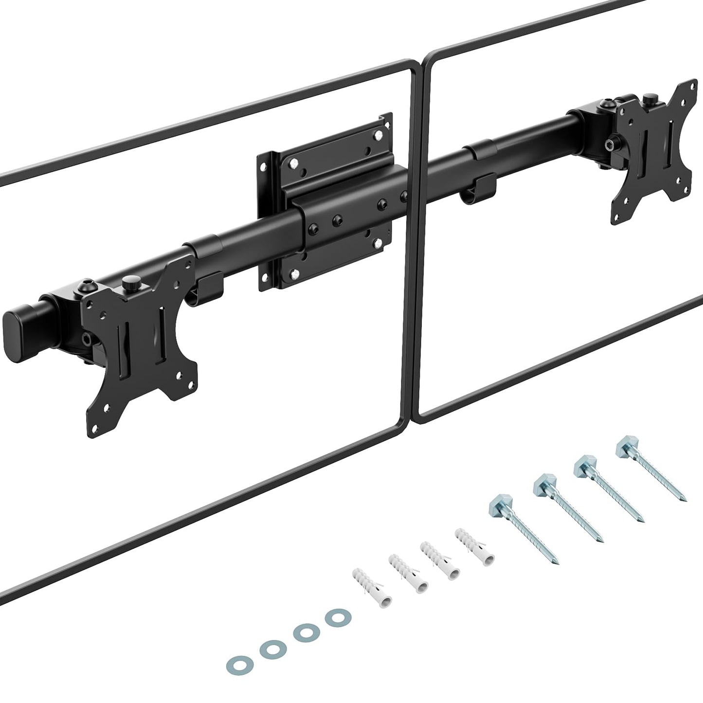 PUTORSEN Dual Monitor Wall Mount, Horizontal Assembly Mount for 2 Monitor Screens up to 27 inches,Max. 10kg, VESA 75x75/100x100mm