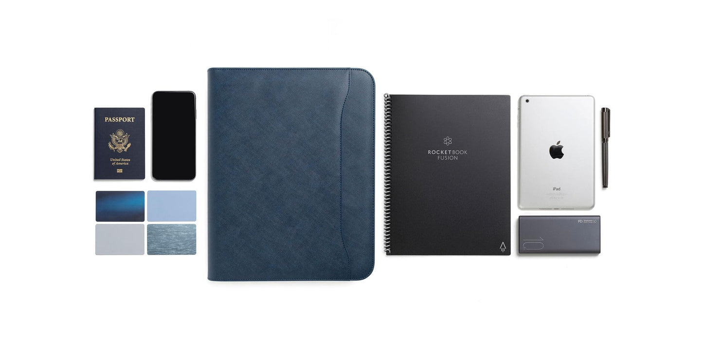 Forevermore Portfolios Portfolio Organizer - 3 Ring Binder with Notepad - 1.5 Inch Rings - Zippered Storage Pockets for Papers, Travel Documents, Presentation Folder, Cards, Passport, Tickets - Blue