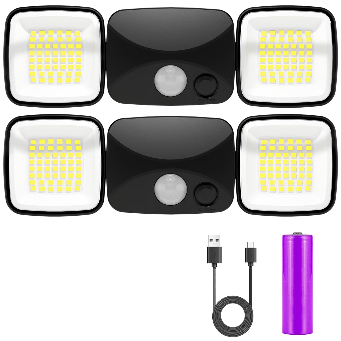 Rechargeable Battery Operated Lights 3-5 Months Endurance Motion Sensor Light Outdoor 1500LM & 3000LM High Brightness, USB Charging Flood Light for Garage Entryways Yard Indoor Black 2 Pack (Small)