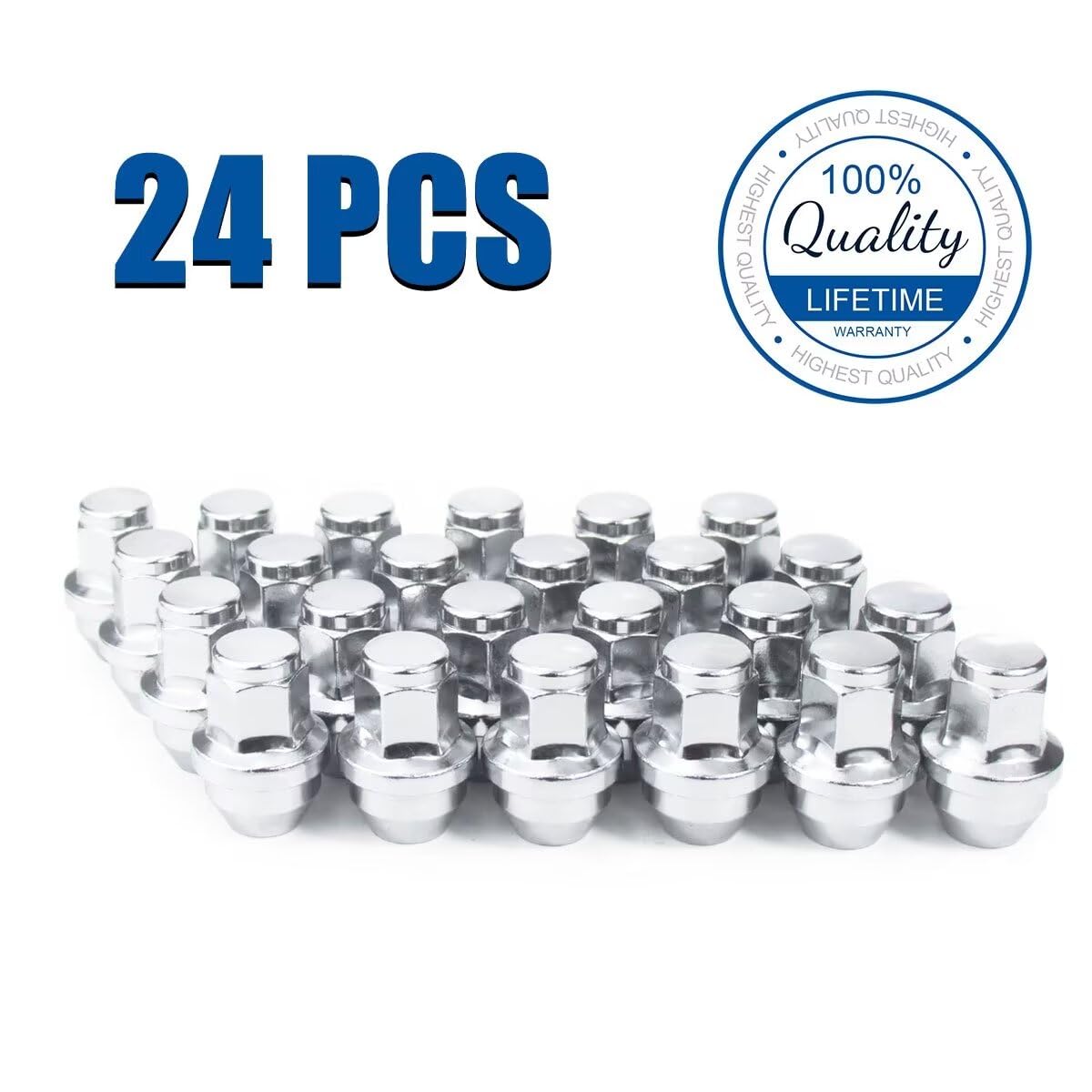 GAsupply 24pcs 14x1.5 One Piece Chrome OEM Factory Style Large Acorn Seat Lug Nuts, Fit for Ford F150 Expedition Lincoln Navigator Factory Stock Wheels, 1.7" (44mm) Tall, 13/16" (21mm) Hex