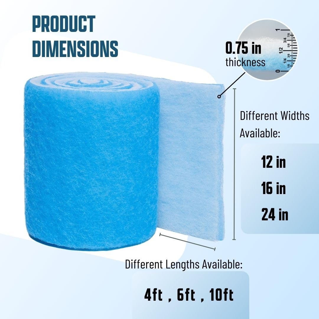 (1.8m, Blue) - Koral Filters Aquarium Filter Pad Media Roll - Dye-Free and Blue Bonded - Cut to Fit - Durable - Fish and Reef Aquarium Compatible - Clean Water