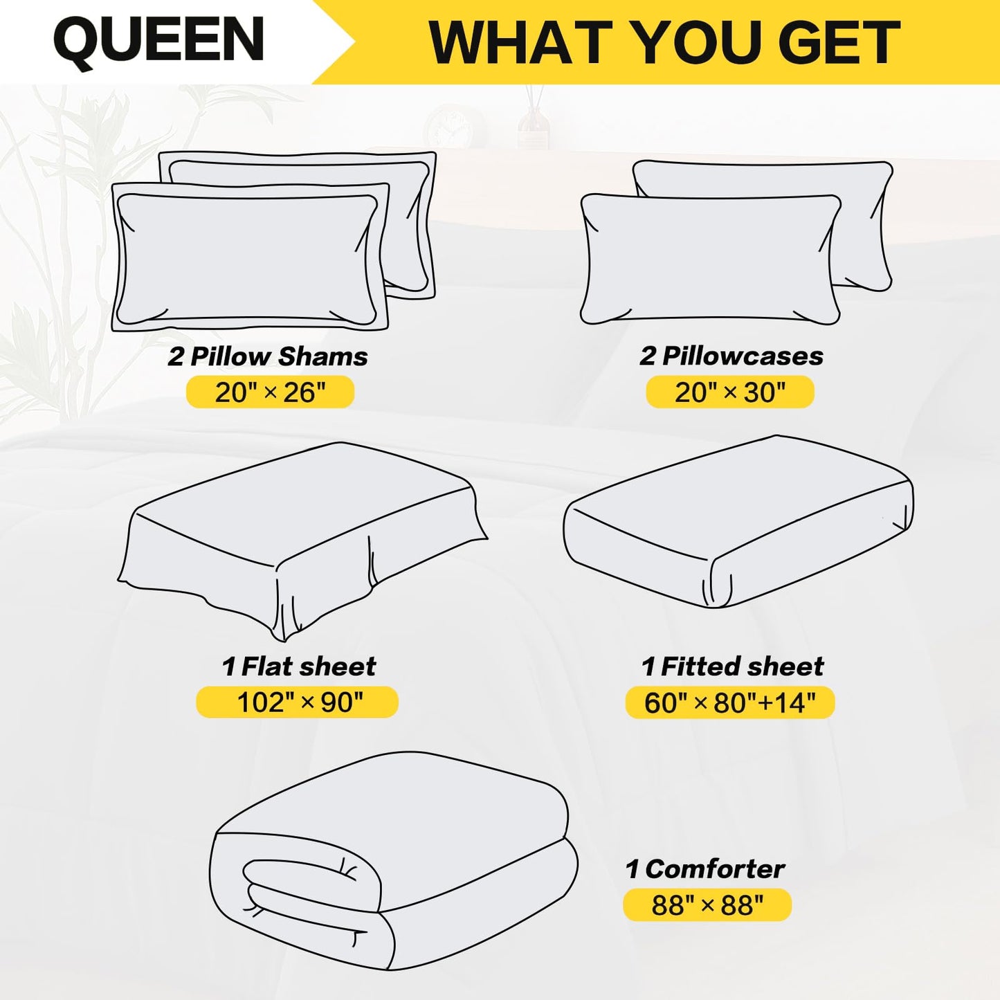 KELTARO Queen Size Comforter Set - 7 Pieces, Bed in a Bag Bedding Sets with All Season Soft Quilted Fluffy Reversible Comforter,Flat Sheet,Fitted Sheet,2 Pillow Shams,2 Pillowcases,Dark Grey