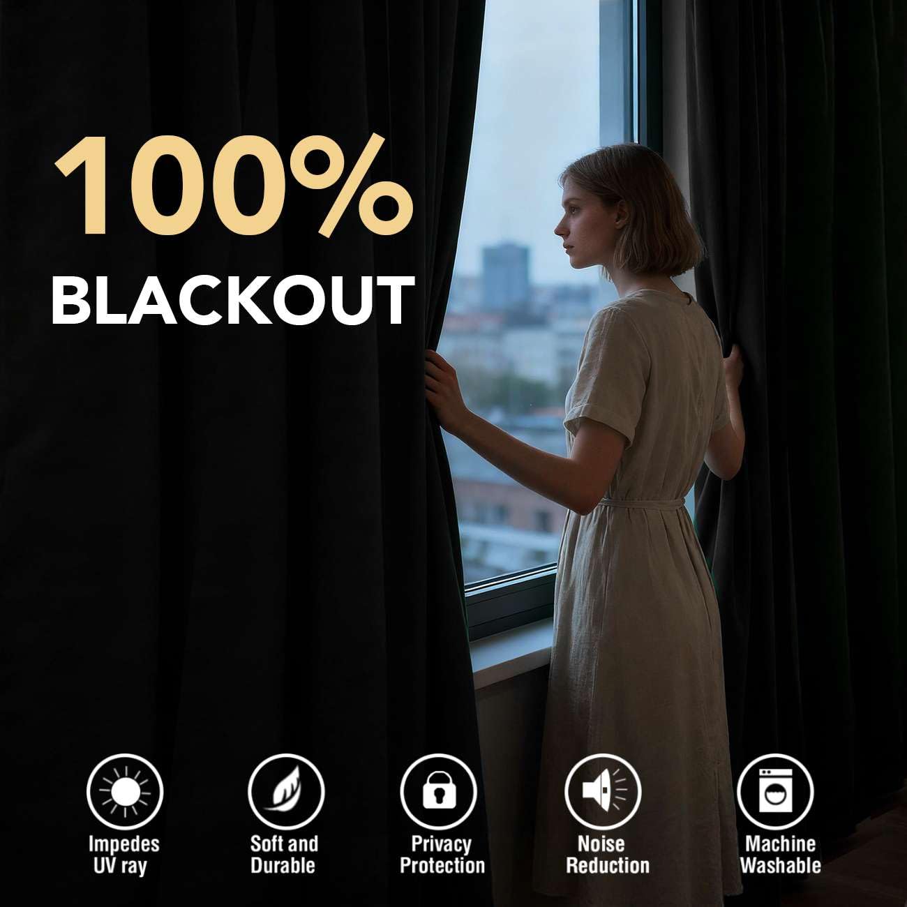 H.VERSAILTEX Blackout Curtains 96 Inch Length 2 Panels Set for Living Room Bedroom, Back Tab Pinch Pleated Thermal Insulated Room Darkening Light Blocking Curtains with Hooks, Black