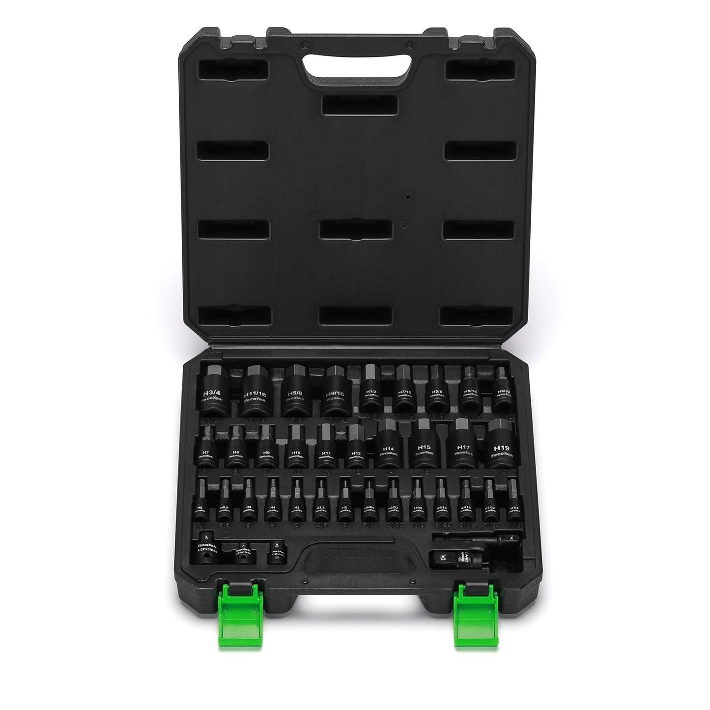 TecoTek 38PCS Hex Impact Bit Socket Set, 1/4", 3/8" and 1/2" Drive, SAE and Metric Allen Socket Bit, S2 and Cr-V Steel, S2 Steel, 5/64" - 3/4", 2mm - 19mm, Includes 5PCS Socket Adapters