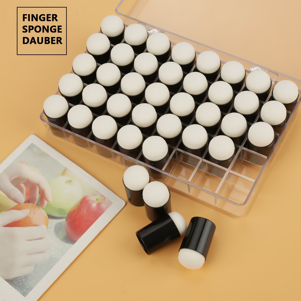 40pcs/lot Sponge Finger Daubers Foam with Box Finger Painting Craft Set Fingerpaint Drawing Sponge Foam Finger Chalk Ink