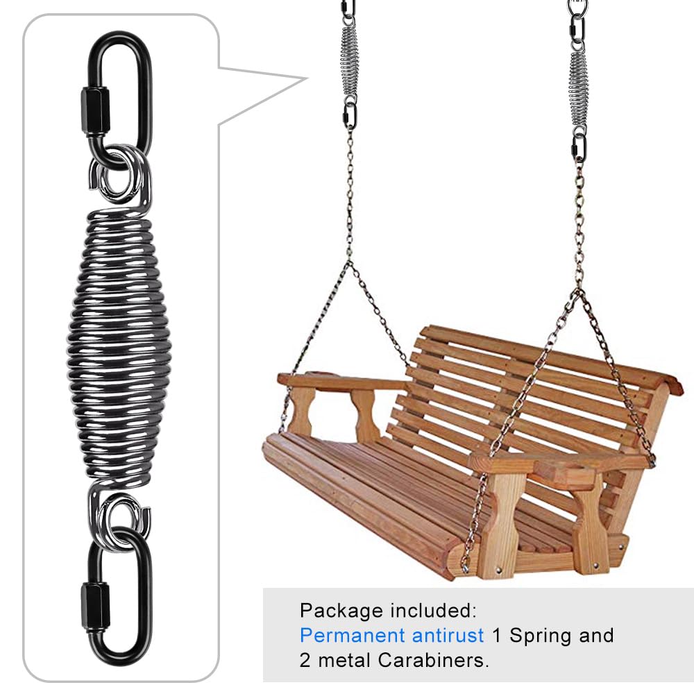 SELEWARE Heavy Duty Swing Springs for Hammock Chair, Porch Swing, Hammock Stands Mount, Innovative Conical Shape & Double Closed Ring Design Up to 400 lbs, w/Locking Carabiners (Silver A -2 Pack)
