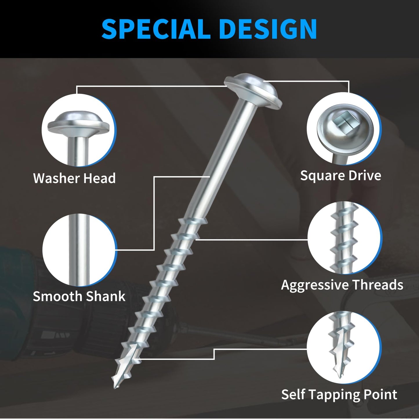 Pocket Hole Screws 1-1/4 Inch, FIXLINK Pocket Screws #8 X 1-1/4", 600 PCS, Zinc Coated Pocket Hole Screw for Outdoor, Square Drive, 150MM Drive Bit Included