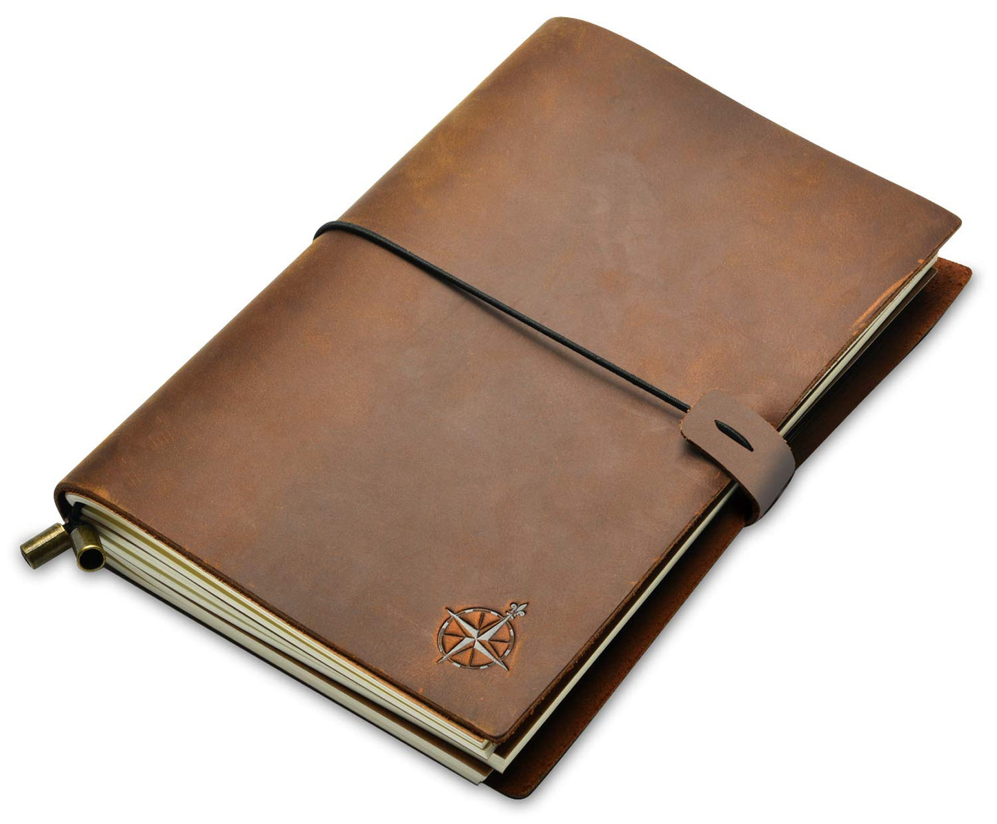 Wanderings A5 Travelers Notebook – Refillable Genuine Leather Journal – 6" x 8.7" (15 x 22cm) – Handcrafted Crazy Horse Leather – 120 GSM Blank Inserts – Travel Journal
