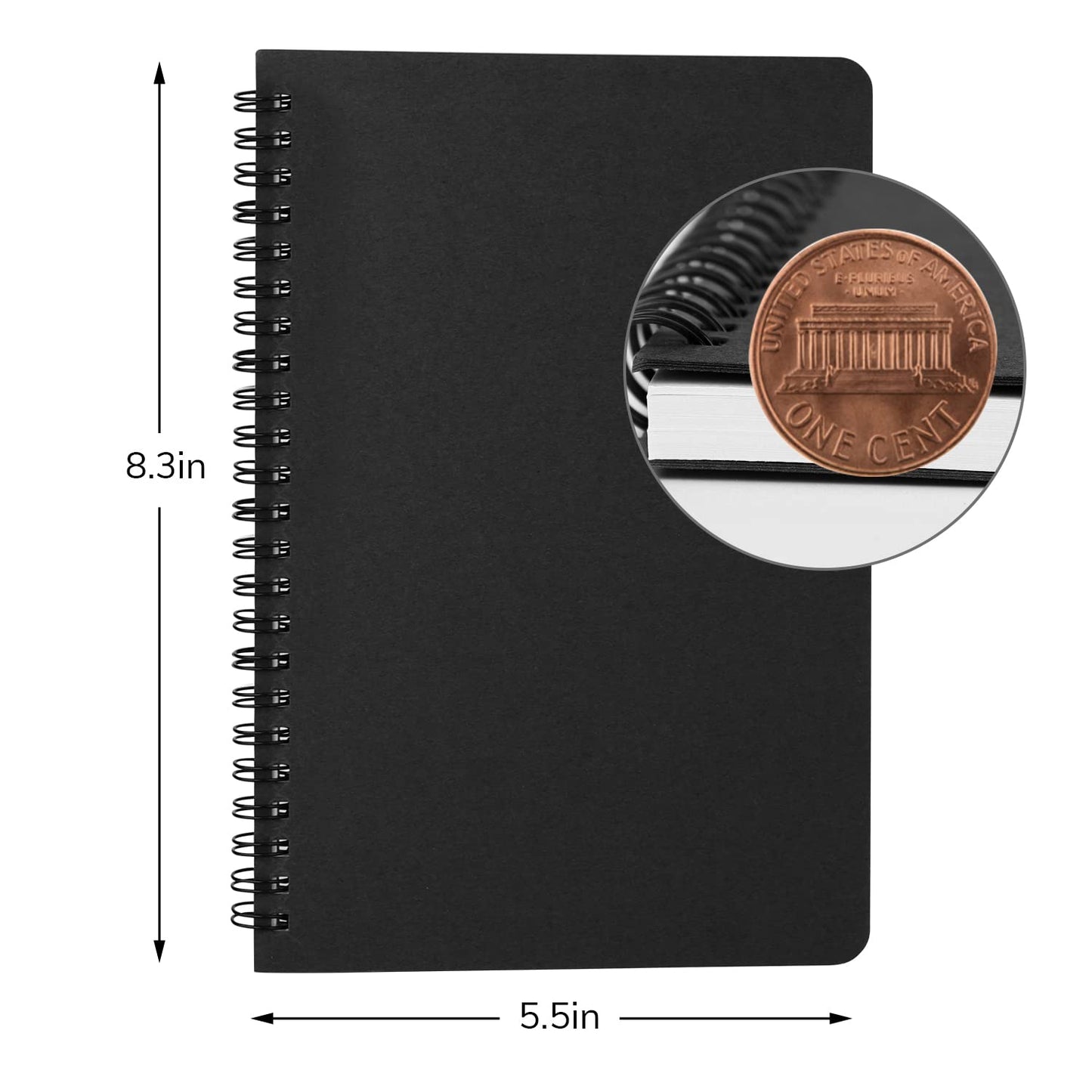 EUSOAR Spiral Notebook College, A5 12packs 5.5x8.3" 120 Pages Lined Travel Writing Notebooks Journal, Memo Notepad Sketchbook, Students College Office Business Subject Diary Ruled Book Journal-Black