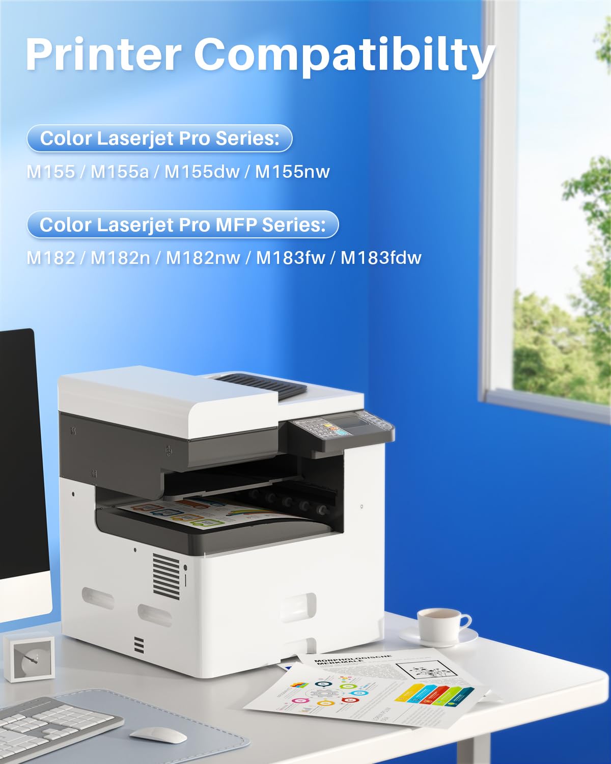 (with Chip) 215A Toner Cartridges Compatible Replacement for HP 215A 215 A 215X Use with HP Color Pro MFP M182 M183 M155 MFP M183fw M182n M182nw M155nw M155a Printer ( 4 Pack, B/C/M/Y )