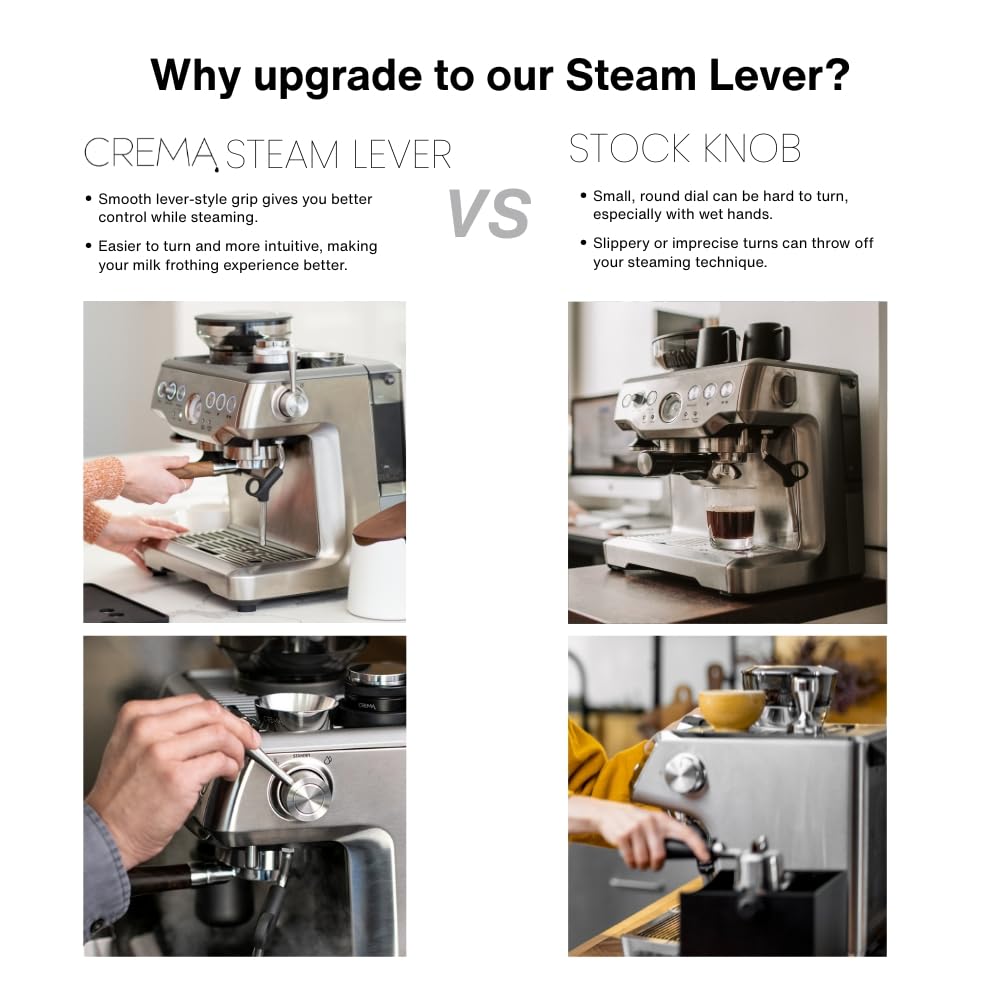 Crema Coffee Products - Replacement Steam Lever Compatible with Breville Espresso Machines - Brushed Silver - Fits the Barista Express, Infuser, Barista Pro