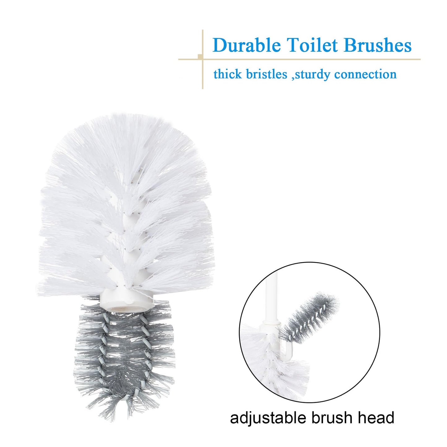 Ryhiac 2 Pack Toilet Bowl Brush with Holder for Bathroom, Under-Rim Double Brush Head, Long Handle Household Cleaning Brushes Set (2 Pack Grey Brush with Holder)