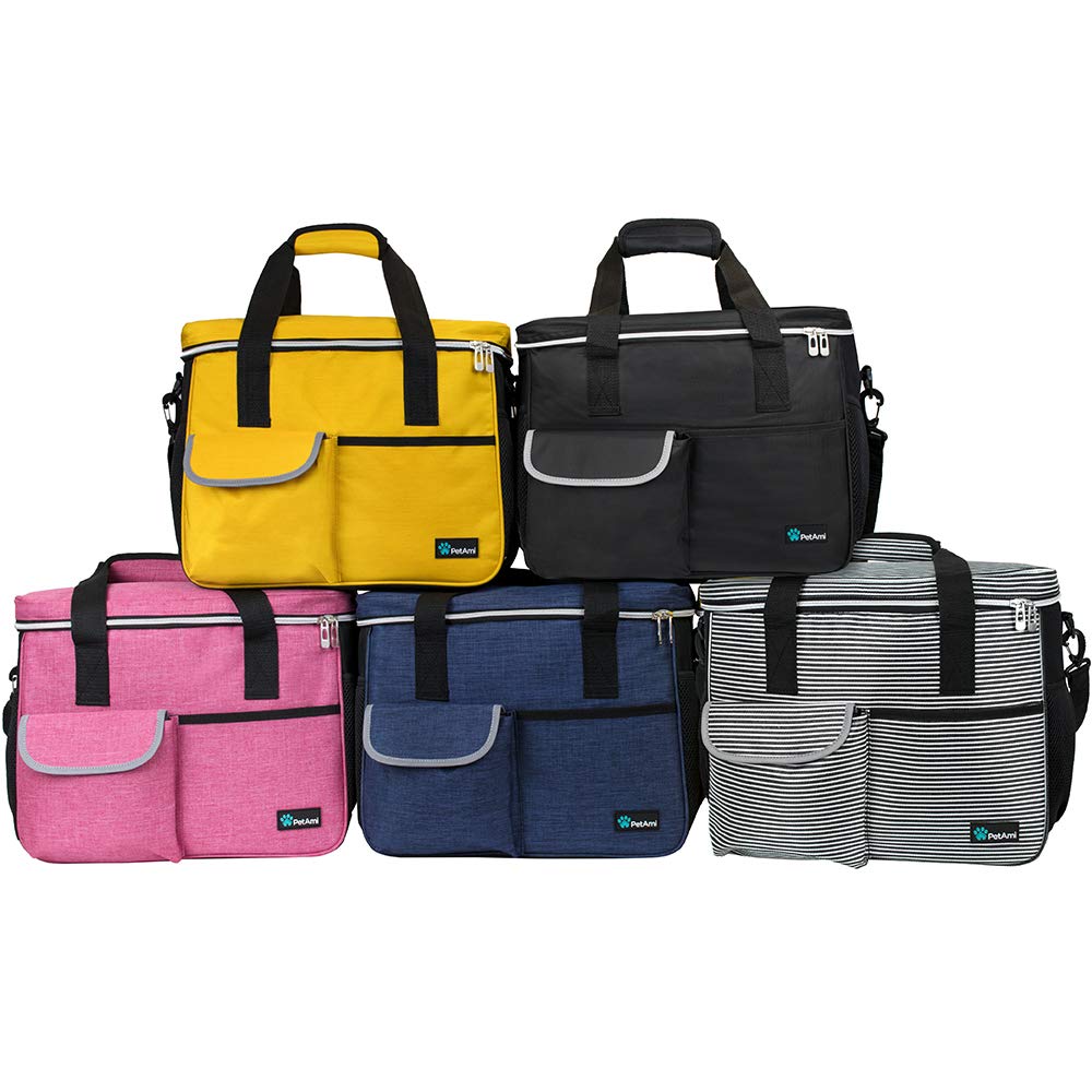 PetAmi Dog Travel Bag | Airline Approved Tote Organizer with Multi-Function Pockets, Food Container Bag and Collapsible Bowl | Perfect Weekend Pet Travel Set for Dog, Cat (Pink, Small)