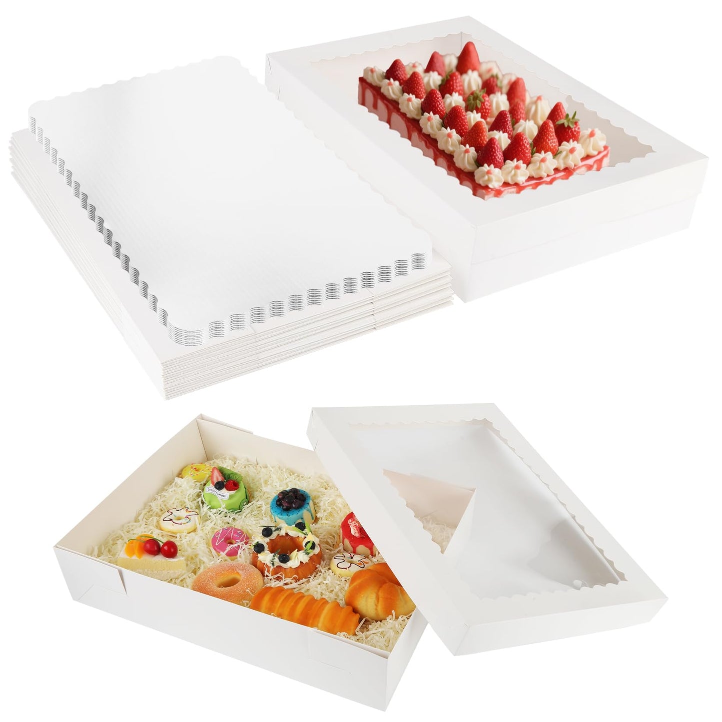 Anscher 10 Sets 19x14x4in White Bakery Boxes Half Sheet Cake Boxes with Board, Large Treat Boxes for Pastry Baking Cake Donuts Cupcake Pie Packaging