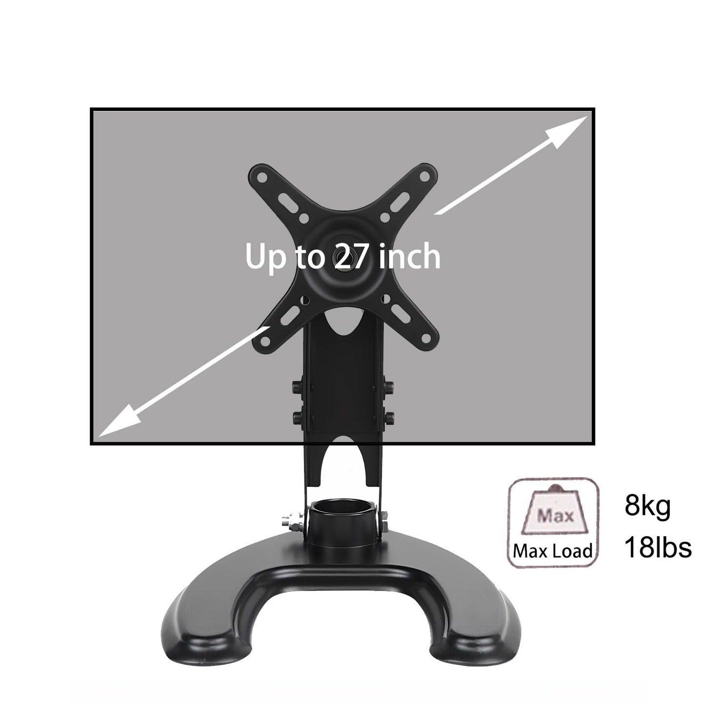 Seaigle TV Monitor Stand for 10-27 Inch Screens, Free Standing Desk Mount with Tilt, Adjustable Height, Rotation, Hold up to 8kg, VESA 75x75 100x100 mm