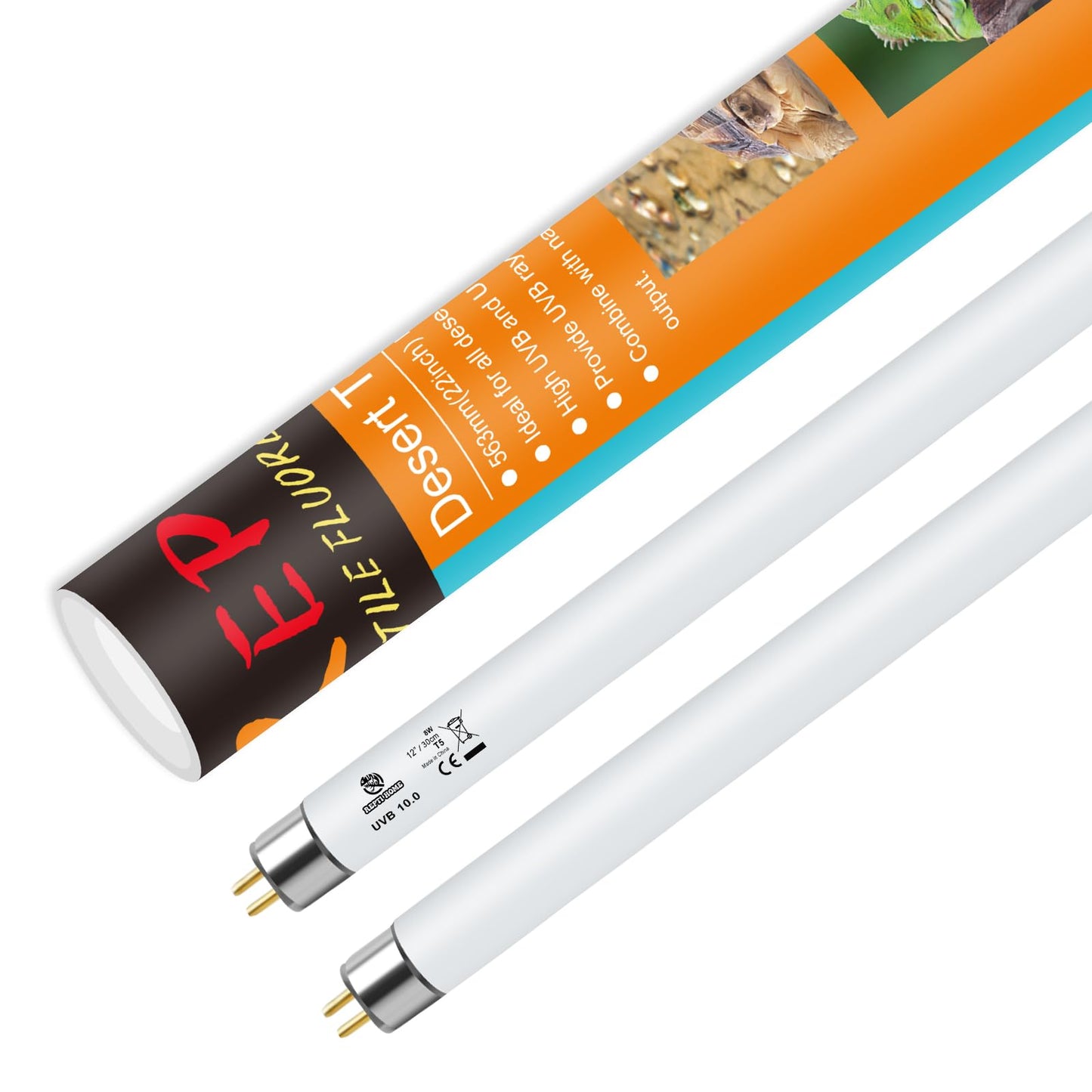 REPTI HOME 2PCS T5 UVB Reptile Light 8W 10.0,UVA UVB Light Bulb for Reptiles,Reptile UVB Lamp Tube for Bearded Dragon,12 Inchs