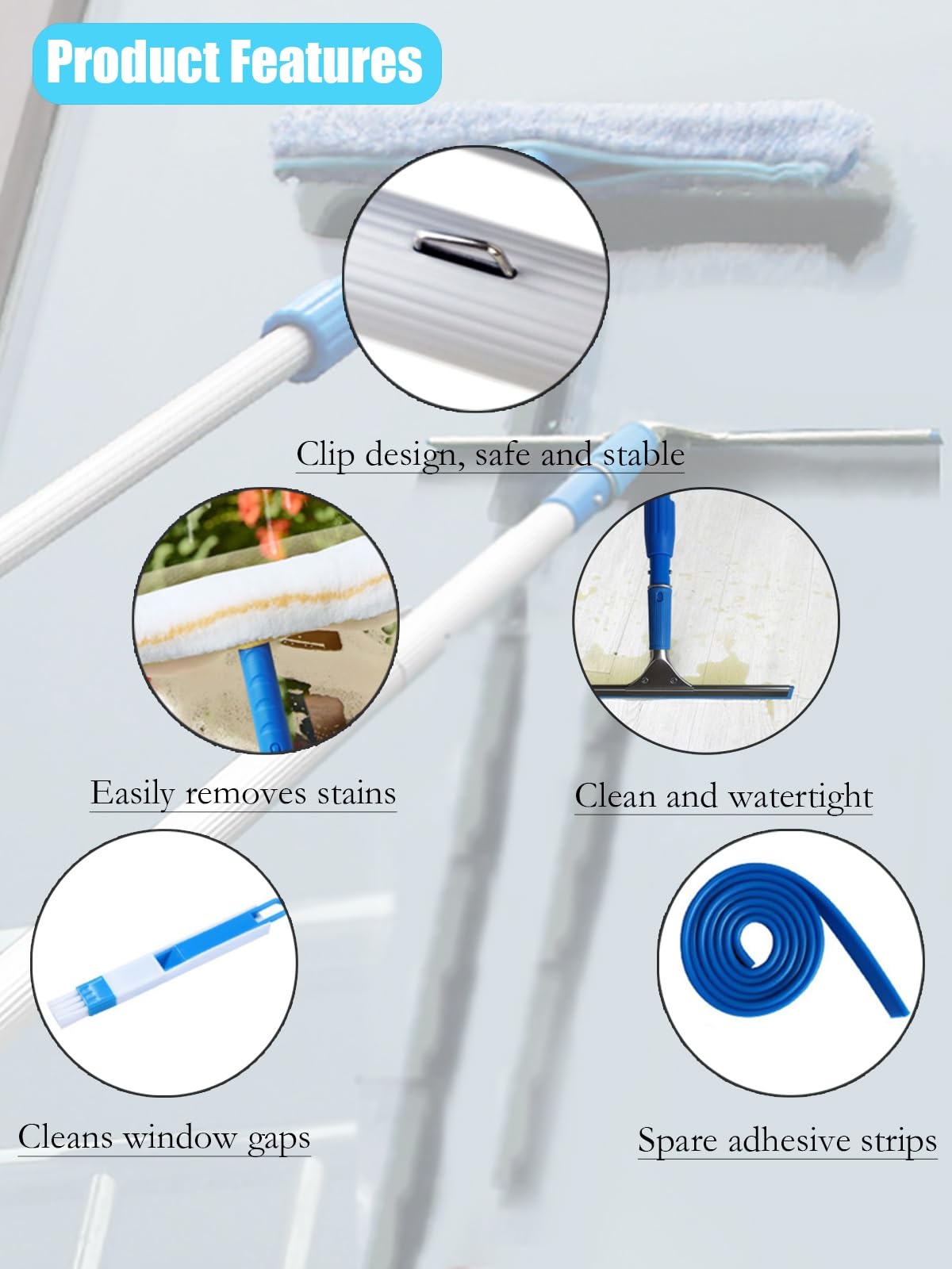 40 FT Window Outside Cleaning Extension Pole, Telescopic Windows Cleaner with Long Handle, Washing Rods/Glass Squeegee Cleaning for High Floor/Tall Skylights/Shops