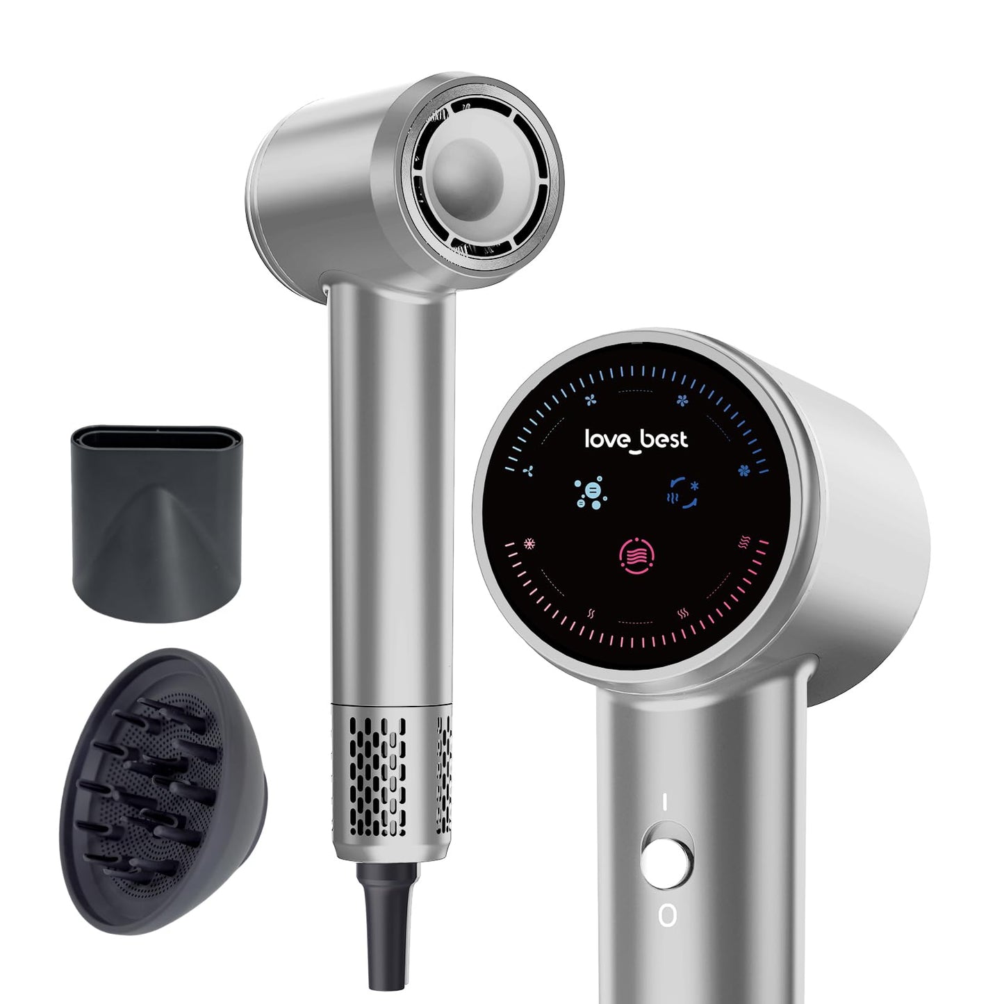 LCD Touch Screen High Speed Hair Dryer,1300 Million Plasma ions Blow Dryer with Diffuser，1 Minute Fast Drying Hair Dryer with 110,000 RPM Low Noise Brushless High Speed Motor(Leading 160000 RPM motor among competitors) Screen Touch Pad Control,for Travel