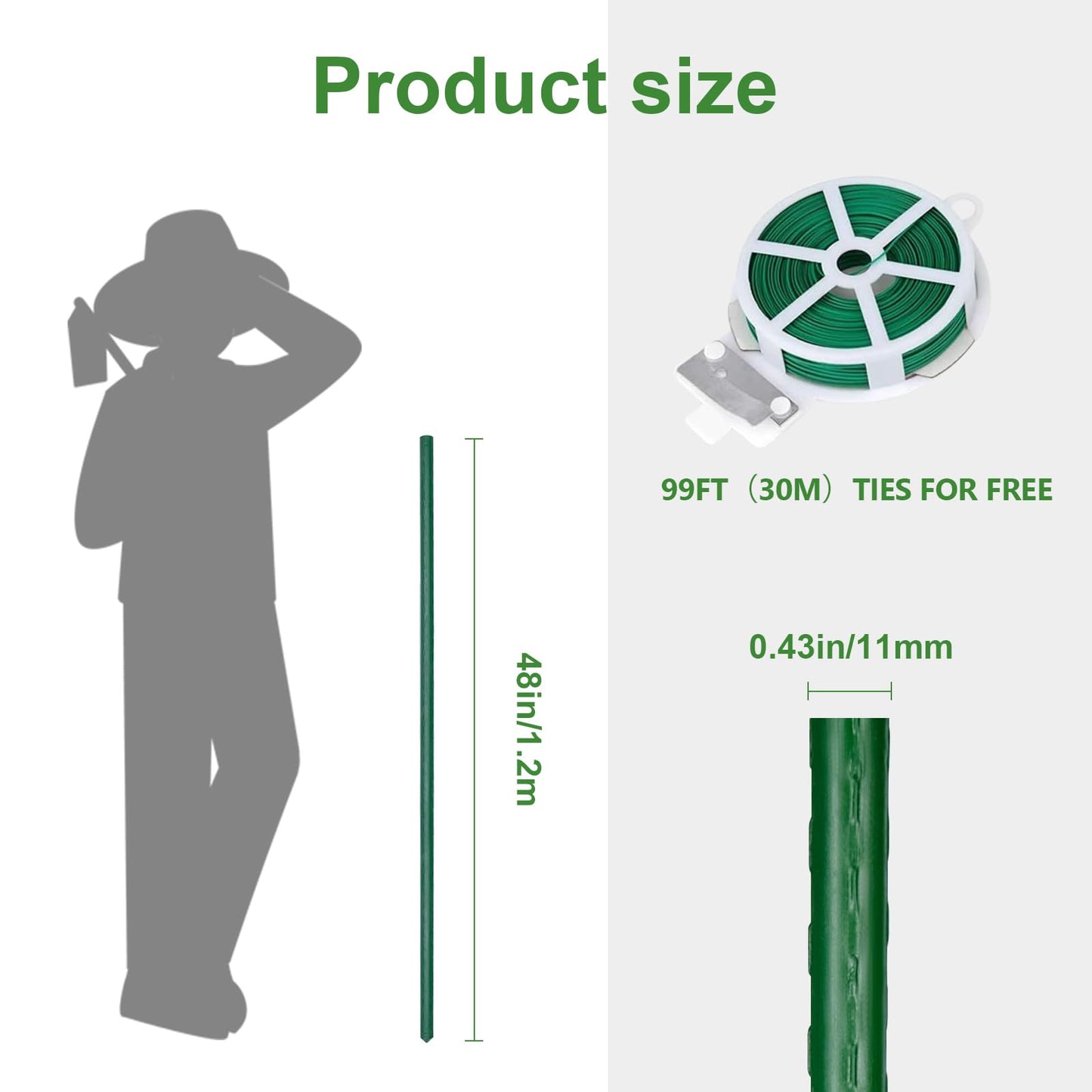 48 Inches Garden Stakes 30PCS, Plant Stakes Support for Gardening, Plastic Coated Metal Garden Stakes Supports Climbing for Tomatoes, Flower, Grapes, Bean