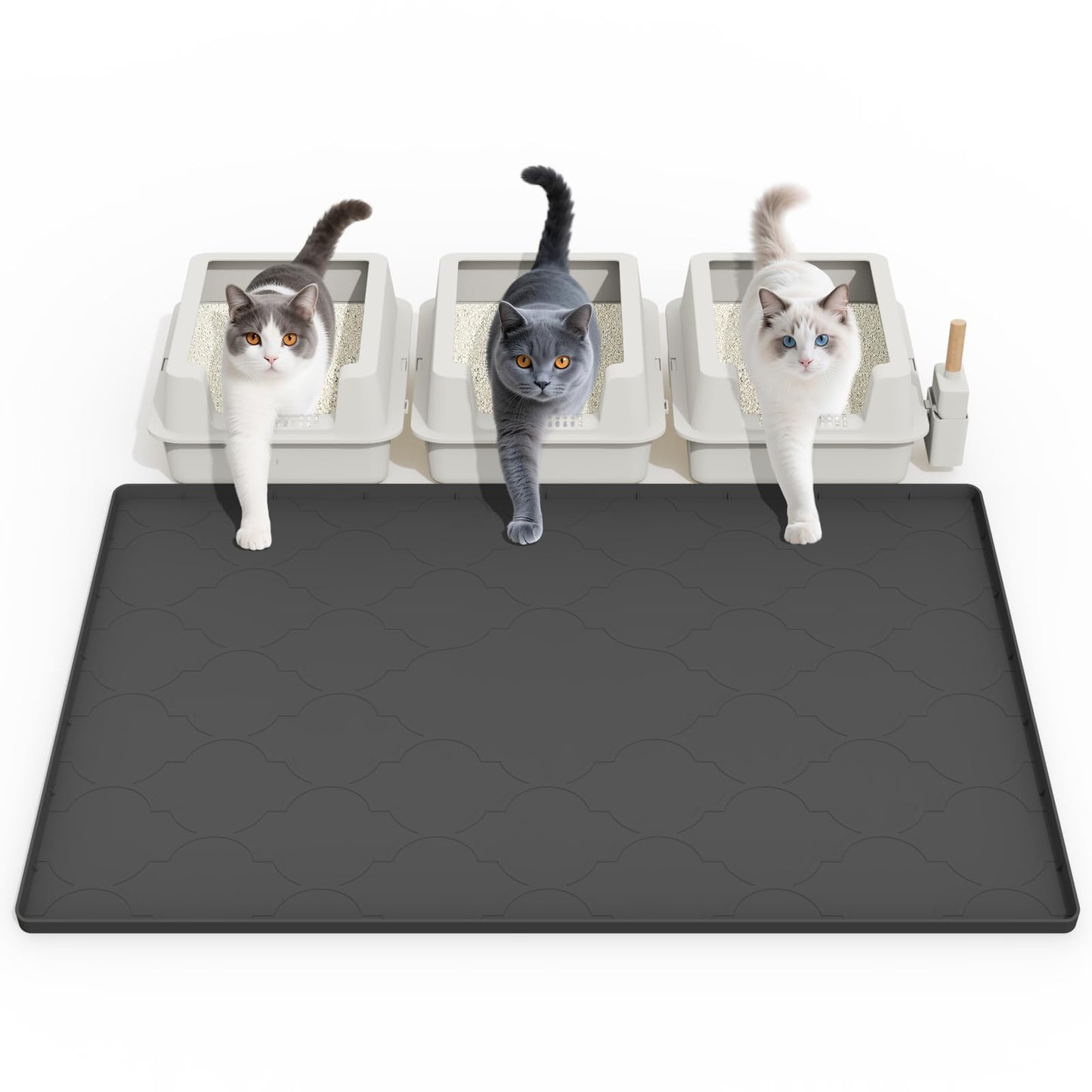 Cat Litter Box Mat, 38" X 26" Large Silicone Cat Litter Trapping Mat, Easy Clean for Scatter Control, Soft on Kitty Paws, Waterproof, Urine-Proof, Non-Slip Kitty Litter Mat for Floor, Black