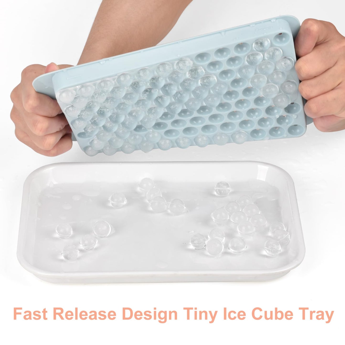 Ice Cube Tray with Lid and Bin,4 Pack Mini Ice Maker Tray for Freezer, 104 x 4 0.5 in Small Ice Ball Mold with Tong & Ice Scoop, Tiny Crushed Ice Tray for Chilling Drinks Coffee Juice Cocktail - Blue