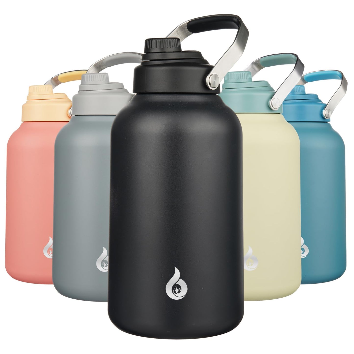 BJPKPK One Gallon(128oz) Insulated Water Bottle, Dishwasher Safe Stainless Steel Metal Water Jug, BPA Free Thermos with Spout Lid & Handle, Large Water Bottle, Black