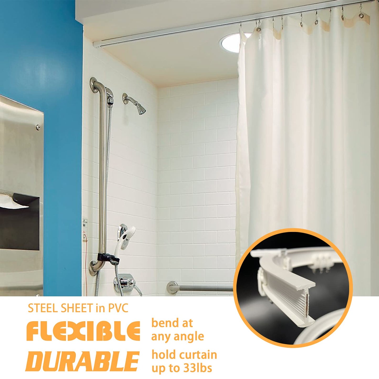 Flexible Ceiling Curtain Track | 7 Meters Curved Curtain Rail with Mute Rollers | Bendable Mount for Shower Bay Window RV Curtain Room Divider