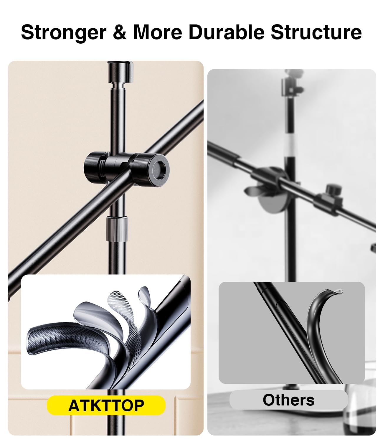 ATKTTOP Overhead Phone Mount, Overhead Camera Stand[Anti-Shaking] with 10.5" Ring Light, Desk Stand for iPhone with Ring Light for Video Recording, Zoom Meeting,YouTube,TikTok (Set 1)