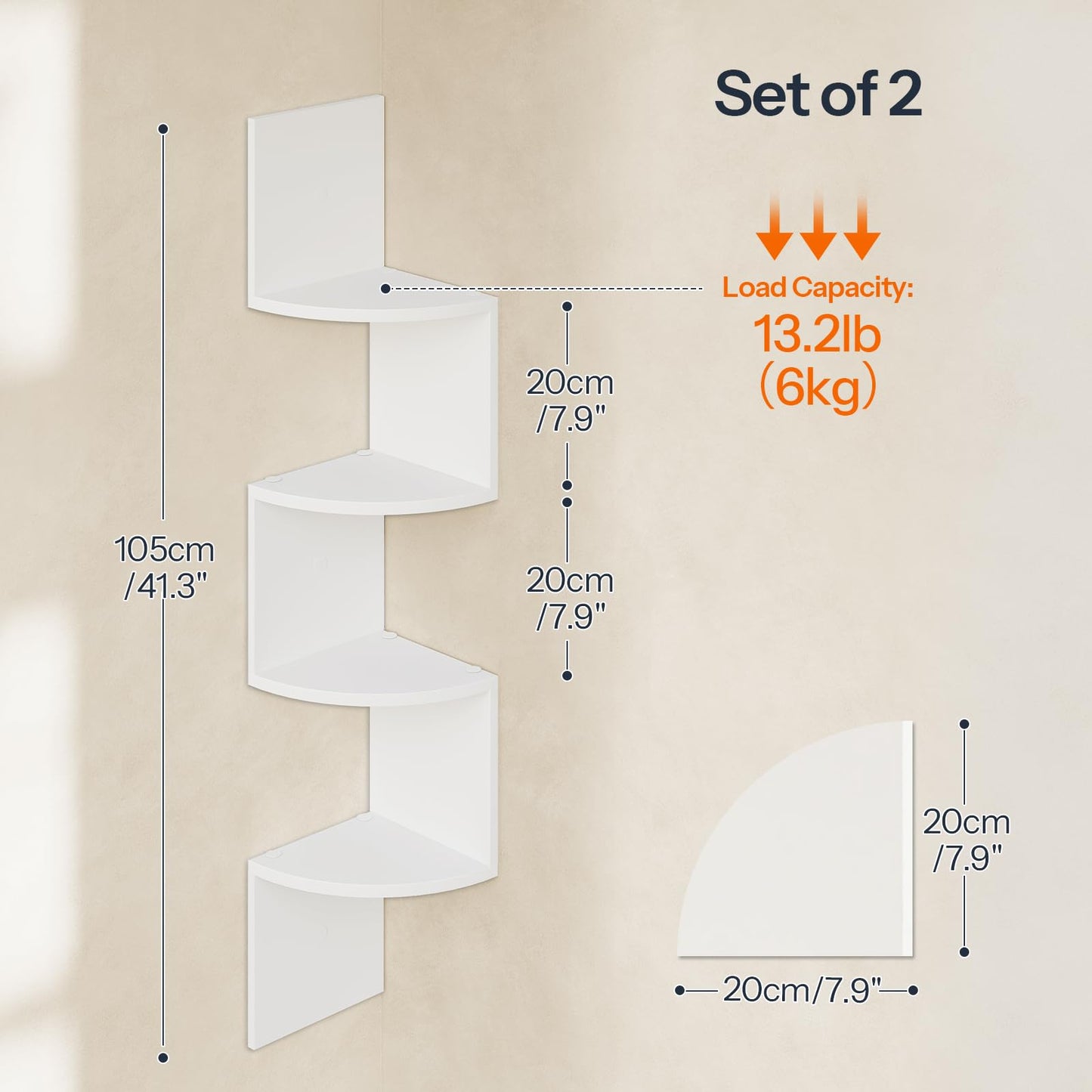 HOOBRO Corner Shelf Wall-Mounted, Set of 2 Floating Corner Shelves, 4-Tier Corner Bookshelves for Wall Decor in Living Room, Bedroom, Bathroom, Home Office, White WT25BJP201