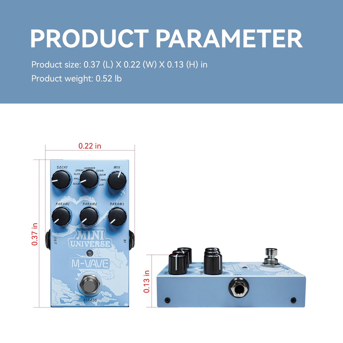 M-VAVE Reverb Guitar Pedal Digital Effect Reverb 9 Modes Room, Hall, Shimmer, Lofi, Spring, Bloom, Swell, Plate, Cloud Selection for Guitar Bass Reverberation Effect MINI-UNIVERSE