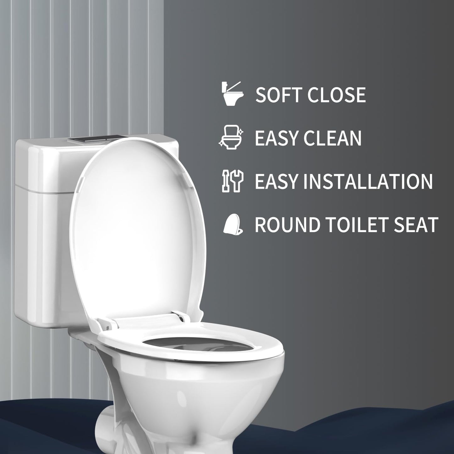 Meydrdou Toilet Seat Round Soft Close 16.5inch，Toilet Lid Slow Close Quiet,No Slapping,Easy Installation & Release,Safe PP Material Easy Clean，2 Years Support, White Plastic