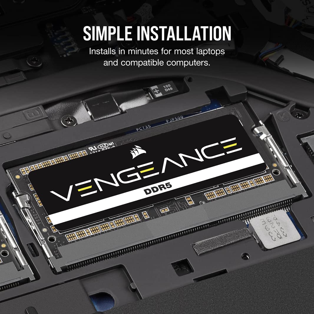 CORSAIR Vengeance SODIMM DDR5 RAM 32GB (1x32GB) 5600MHz CL48 Intel XMP iCUE Compatible Computer Memory - Black (CMSX32GX5M1A5600C48)