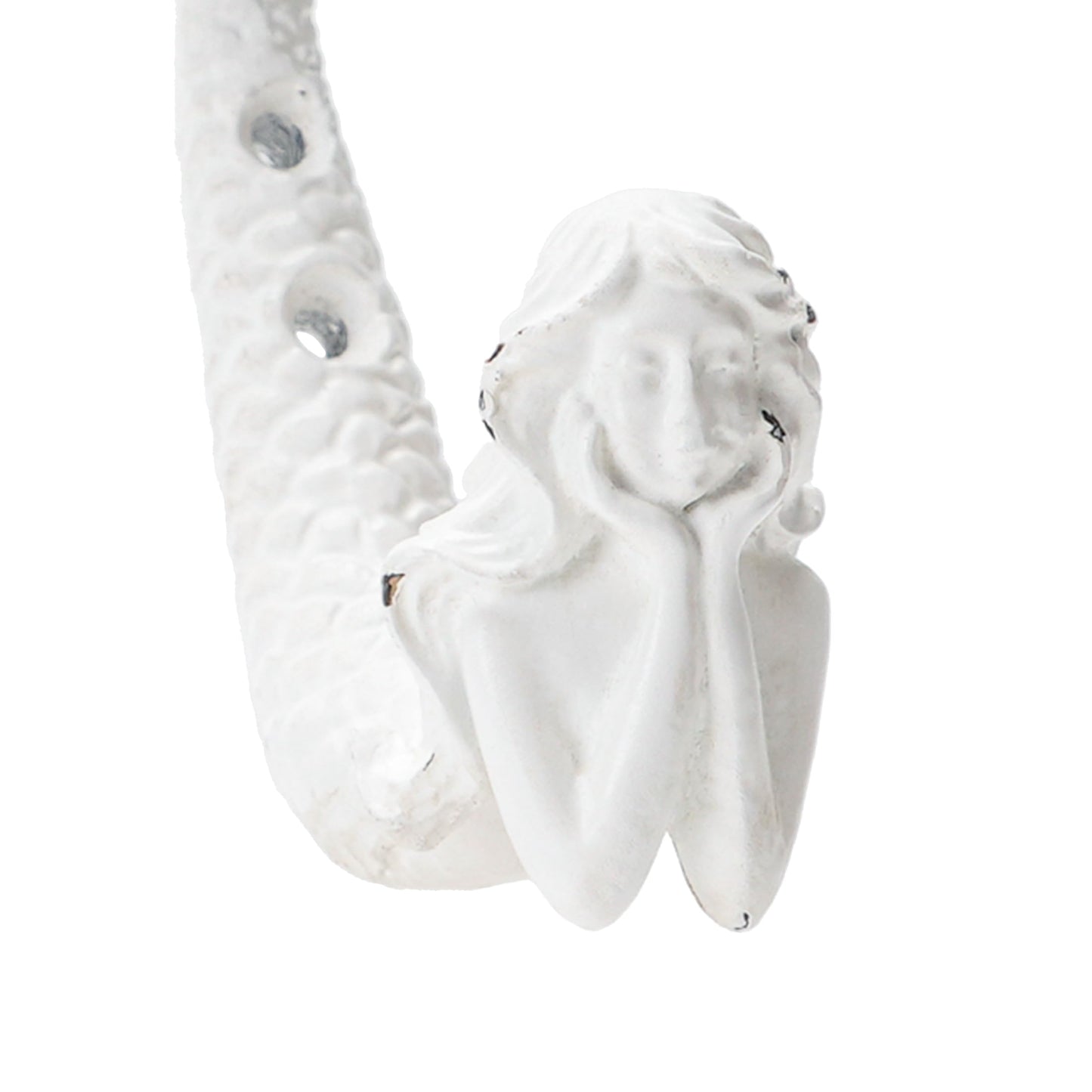 SOFFEE DESIGN 4pcs White Mermaid Shape Metal Coat Hooks, Playful Mermaid Design, Retro Friction Process, High Load-Bearing, for Vocation House, Seaside Cottages, Bathroom, Living Room