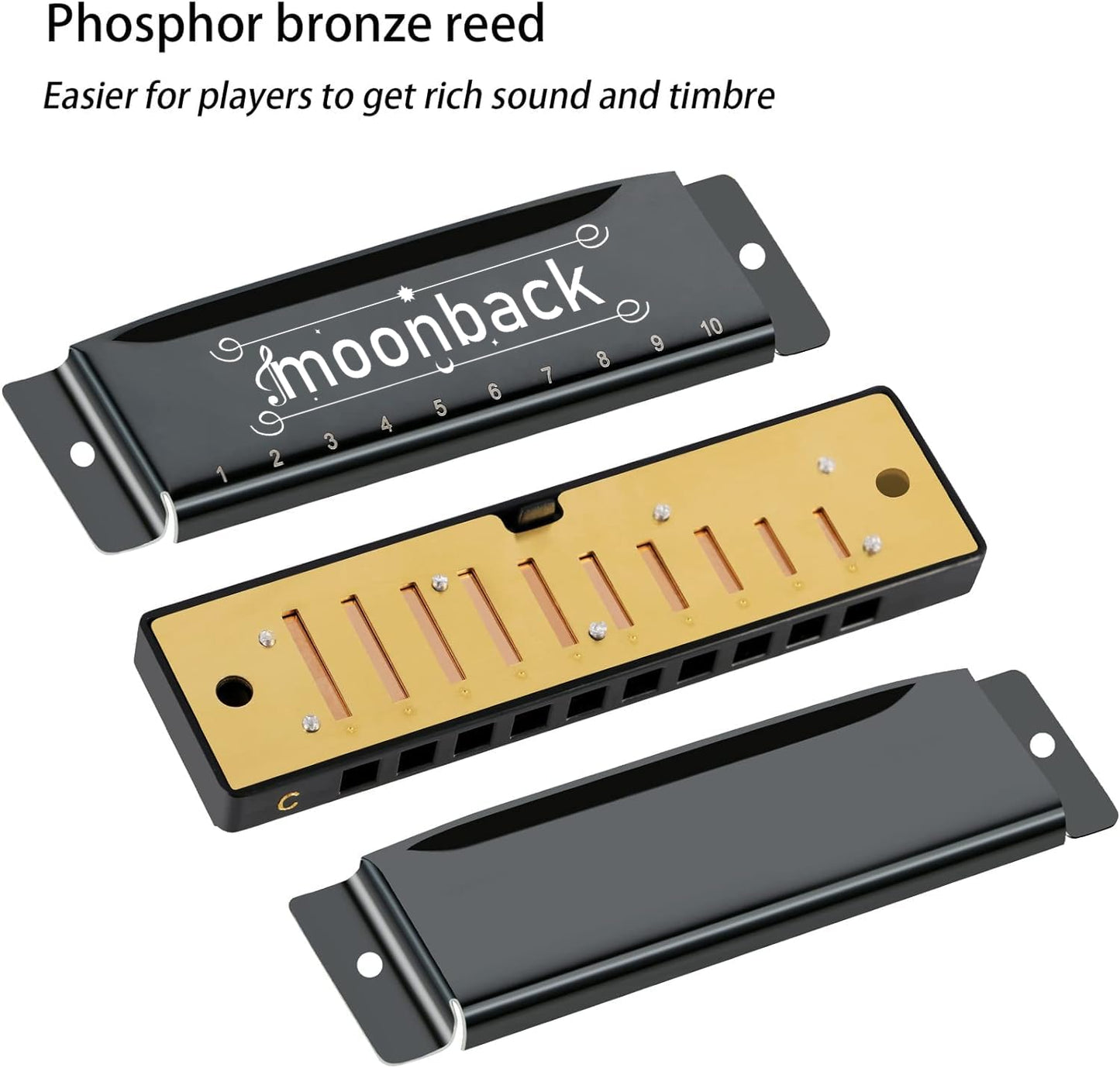 Harmonica Holder Set - 10 Hole Diatonic Blues Harmonica in C Key, Adjustable Holder for Beginners to Professionals