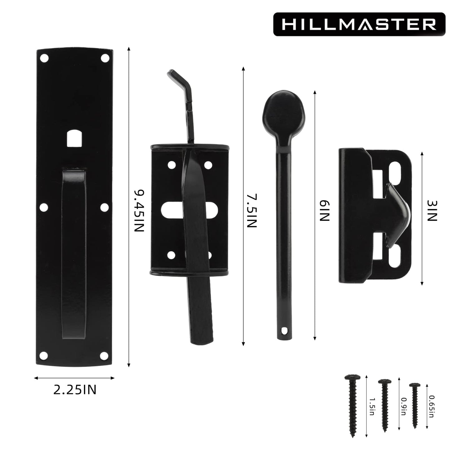 Hillmaster Self-Closing Thumb Gate Latch - Heavy Duty for Wooden, Metal & Vinyl Fences - Black Finish