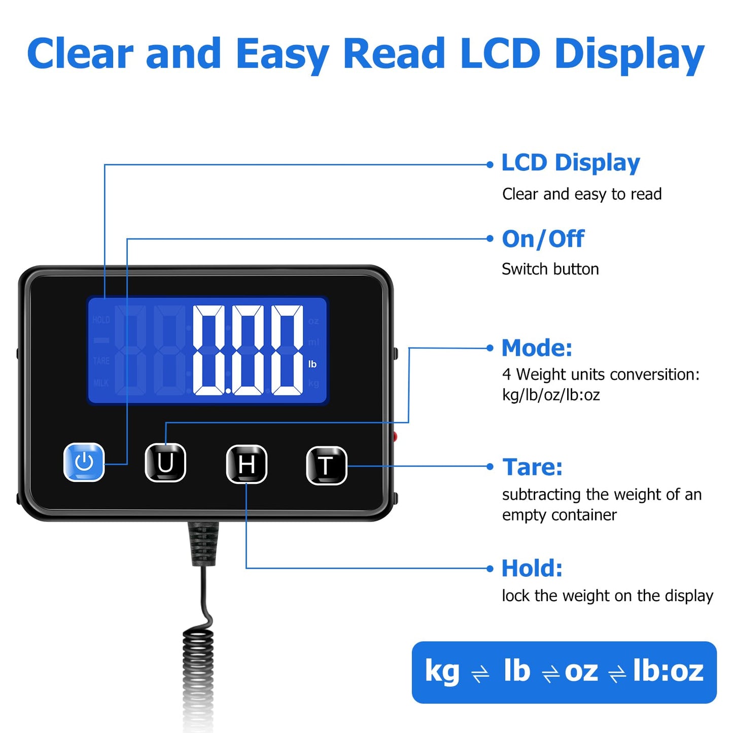KUAIVO Shipping Scale, 200kg/10g High Accurate Digital Postal Scale with Hold/Tare Function, Shipping Scale for Small Business, Packages, Luggage, Home Use, Battery & Charging Cable Include