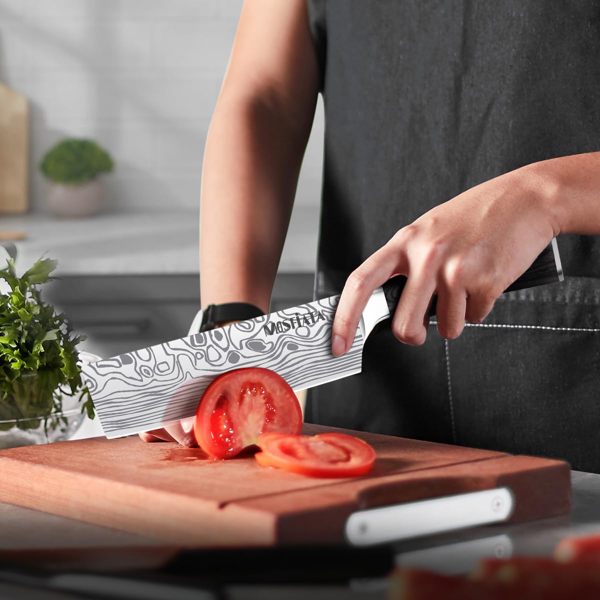 MOSFiATA Professional Chef Knife Set with German High Carbon Stainless Steel Kitchen Knife Set 3 PCS-8" Chefs Knife &7" Nakiri Knife&5" Utility Knife, Knives Set for Kitchen with Gift Box