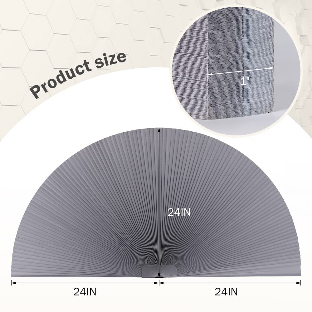 LUCKUP Arch Window Shades Half Circle Blackout Cellular Pleated Blinds Dual Color Semi Circular Honeycomb Windows Curtains for Half Moon Round Windows, Easy Cut and Install 24"x72", Grey-White
