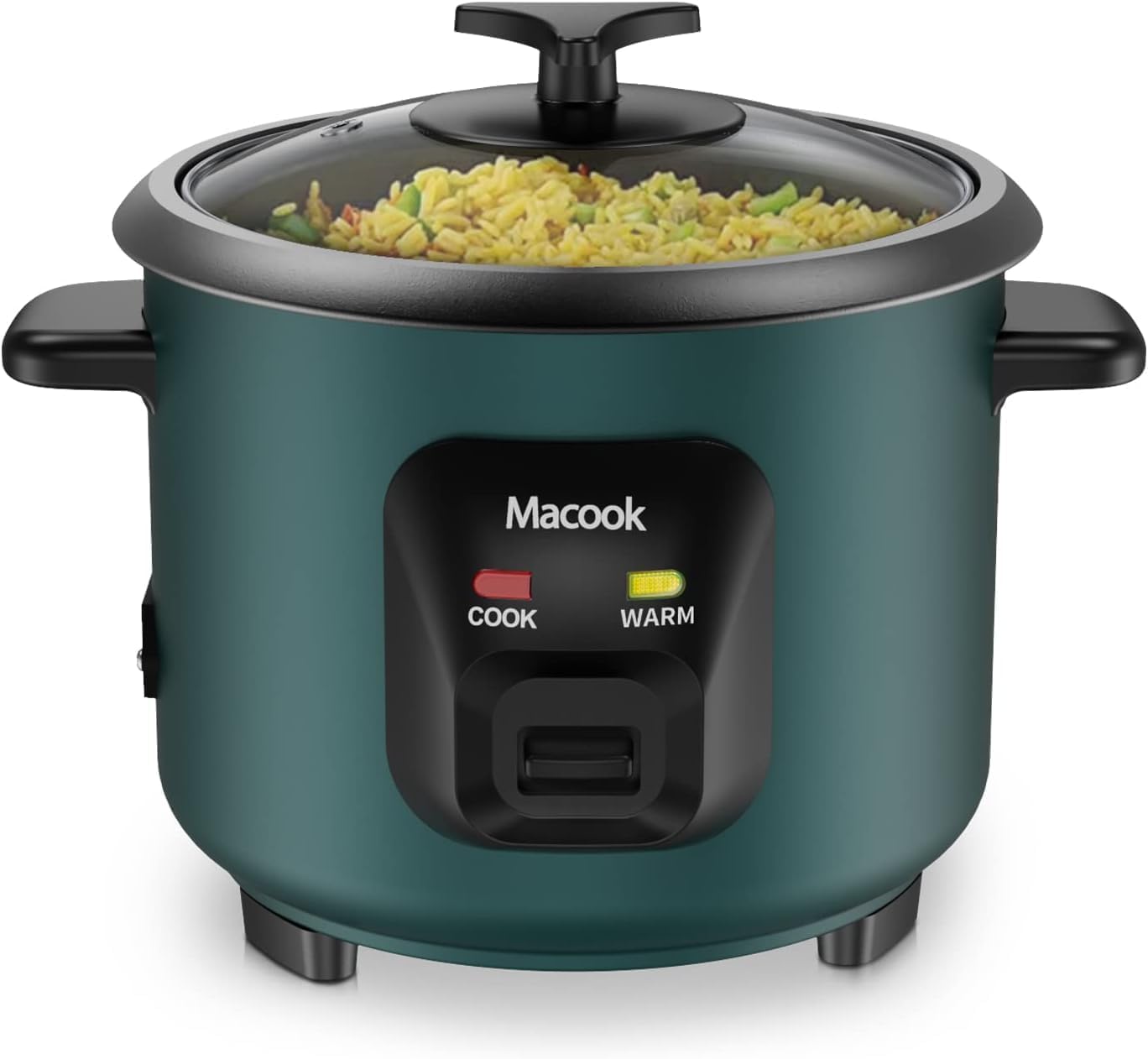 Macook Mini Rice Cooker 3-Cup, Small 0.6L One-Touch Rice Maker with Non-Stick Inner Pot, Automatic Keep Warm & Overheat Protection, Ideal for 1-6 People, Students & Small Families (Green)
