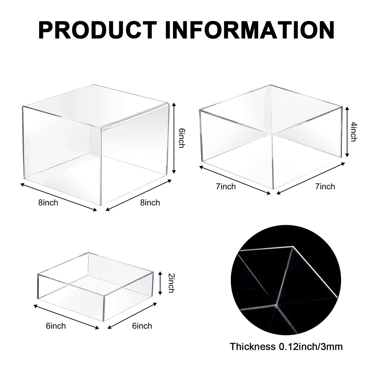 Voittozege 6 Pcs Clear Buffet Risers, 6'' 7'' 8'' Acrylic Cube Nesting Table Risers, Display Stand Box with Hollow Bottoms for Jewelry, Candy, Collectibles Food Display Risers