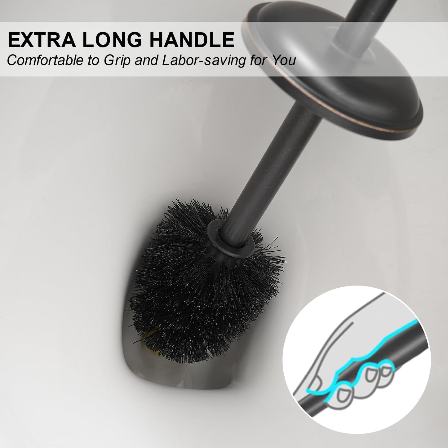 BESy Toilet Brush and Holder, Toilet Cleaner Bowl Set with Two Brush with Extra Long Handle, Durable Bristles Toilet Scrubber and Covered Holder, Drip-Proof Stainless Steel Oil Rubbed Bronze