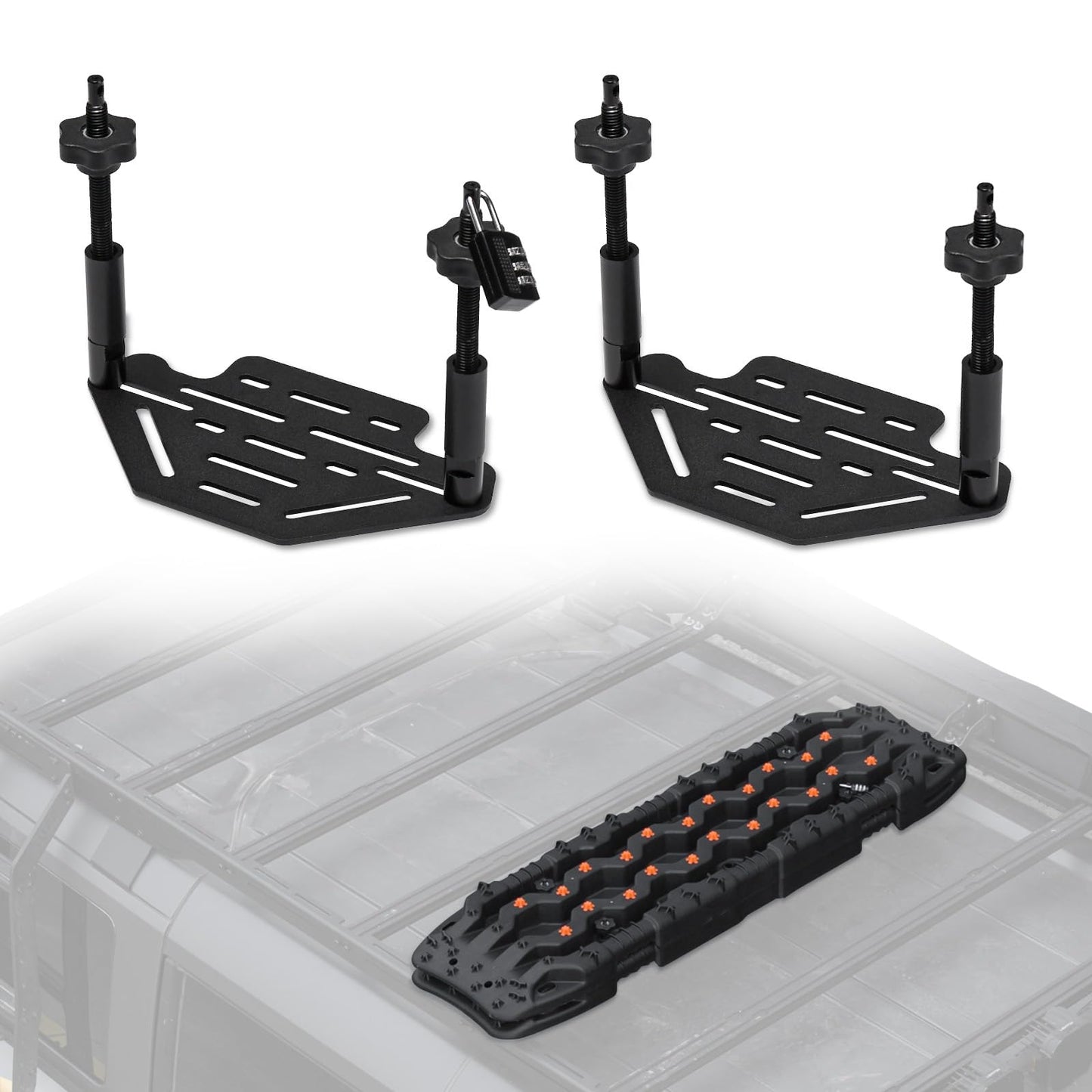 FieryRed Recovery Traction Board Mounting Kit, Universal Roof Rack Fit with Quick-Release Knobs & Anti-Theft Padlock, for Rooftop Platform (Only for 2 Boards)
