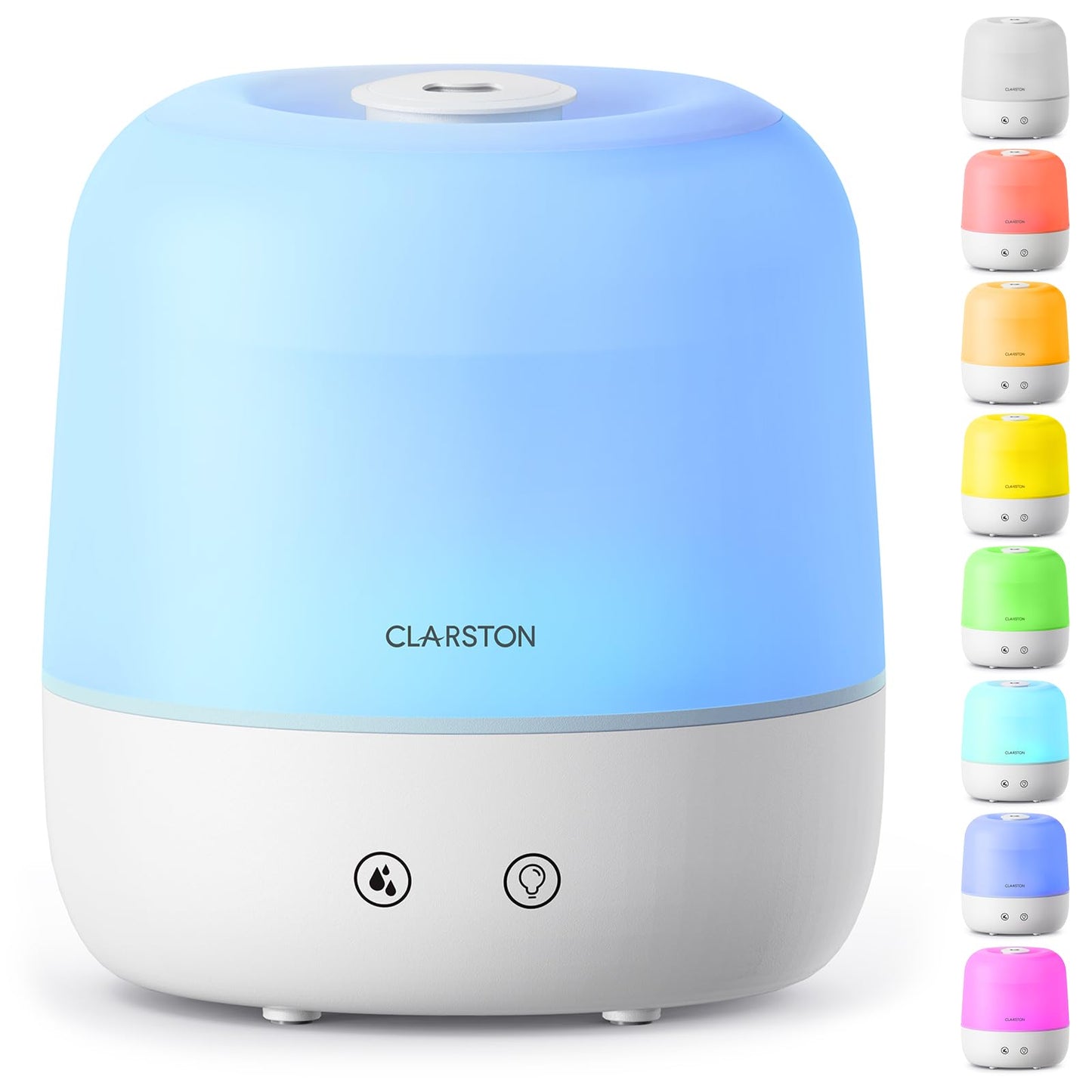 Clarston Humidifiers for Bedroom, 2L Top Fill with 360° Nozzle for Large Room, 7-Color Night Light, 24dB Quiet Cool Mist Air Humidifier for Baby Nursery & Plants, No BPA, Auto Shut Off, Easy to Clean