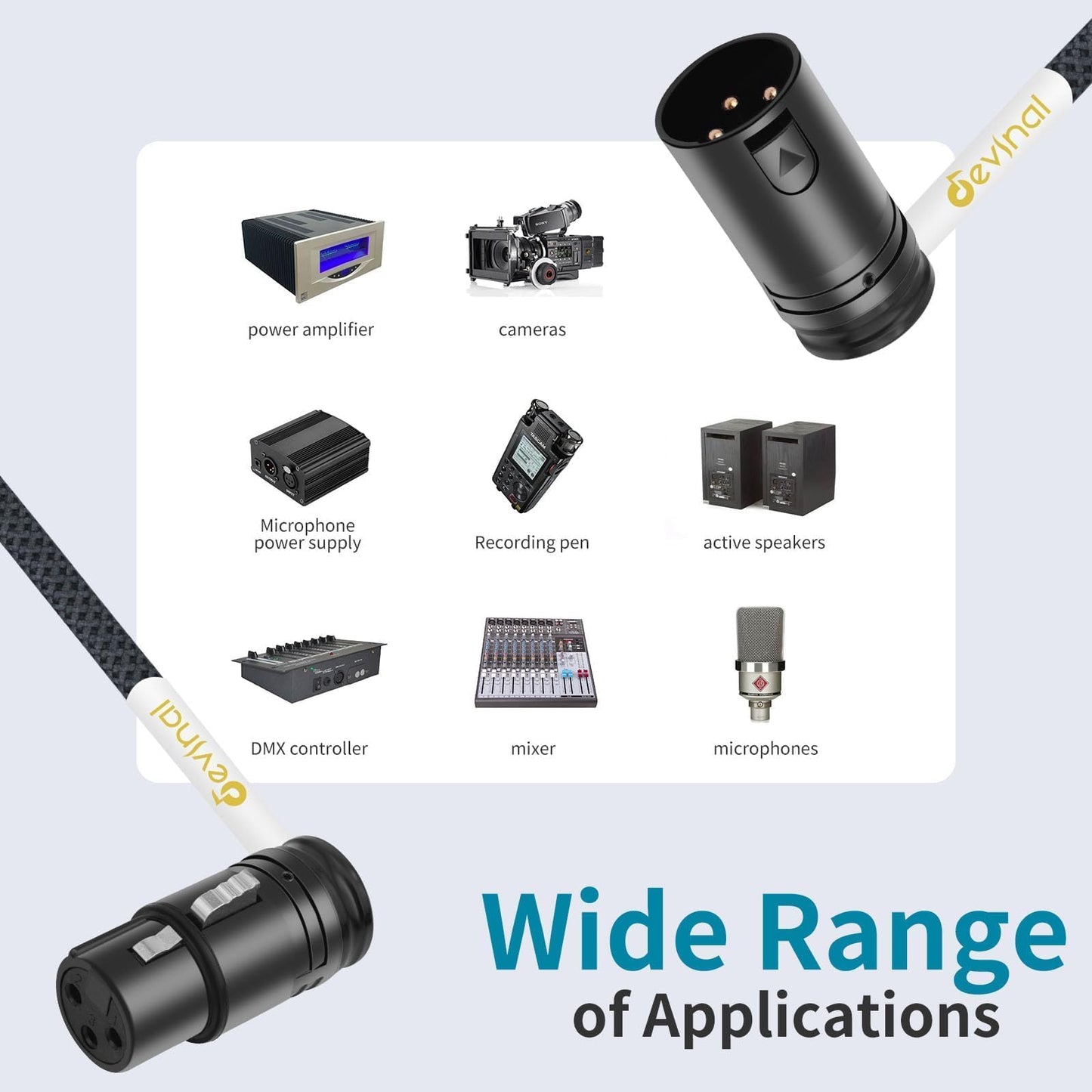 Devinal Rotatable Right-Angle XLR Cable, Adjustable-Angle Low-Profile XLR Microphone Adapter Connector, Right-Angle Mic Cord on Both Ends (Male and Female) 0.8 FT 2 pcs