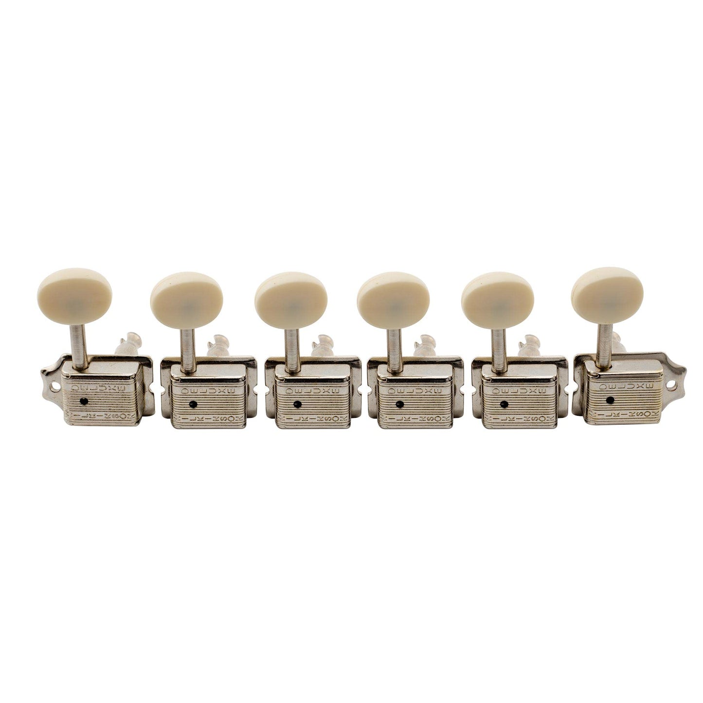 Wilkinson Deluxe WJ55 Vintage 6 Inline Guitar Tuners Split Post Machine Heads Tuning Pegs Keys for Classic Vibe Fender Strat/Tele Style Electric Guitar, Nickel with Off White Button
