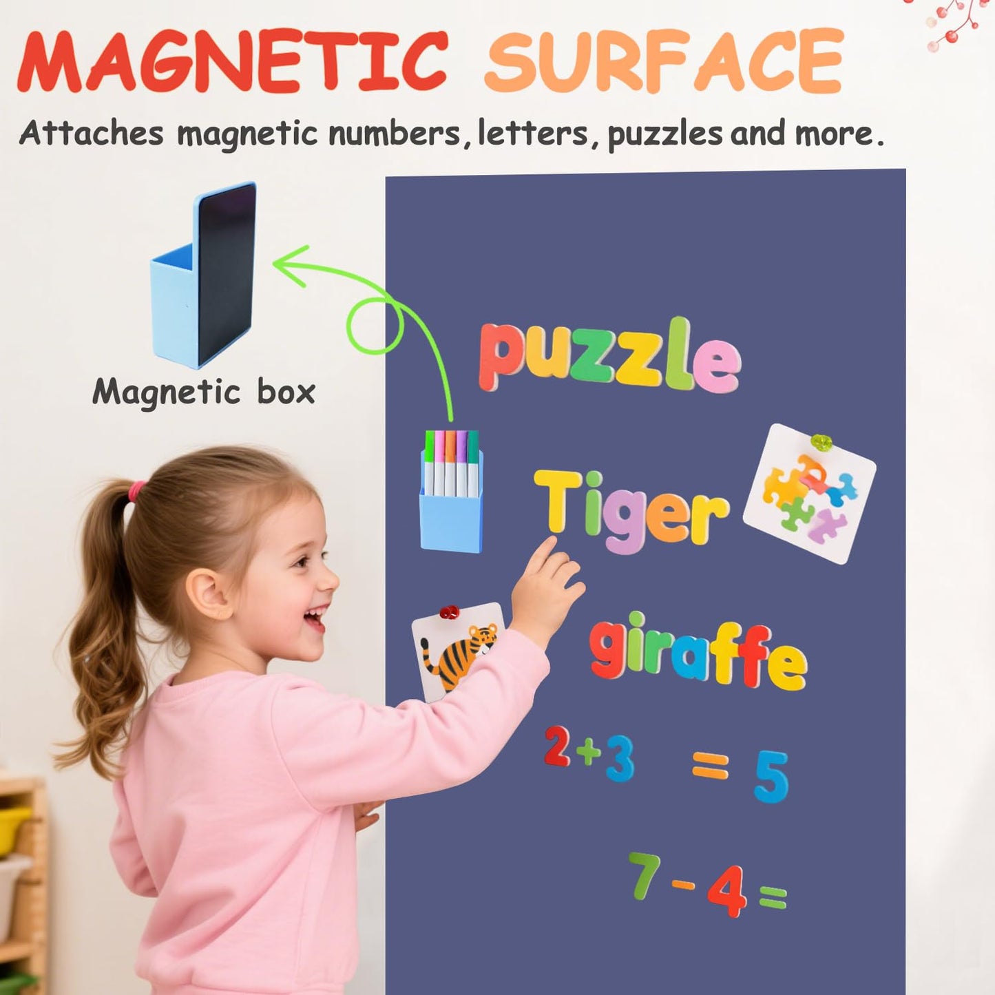 FANPROMS Magnetic Wall Decal 120x45CM Dusty Blue Magnetic Chalk Board Sticker Magnet Chalkboard for Wall Peel and Stick Self Adhesive Blackboard for Playroom Home Office